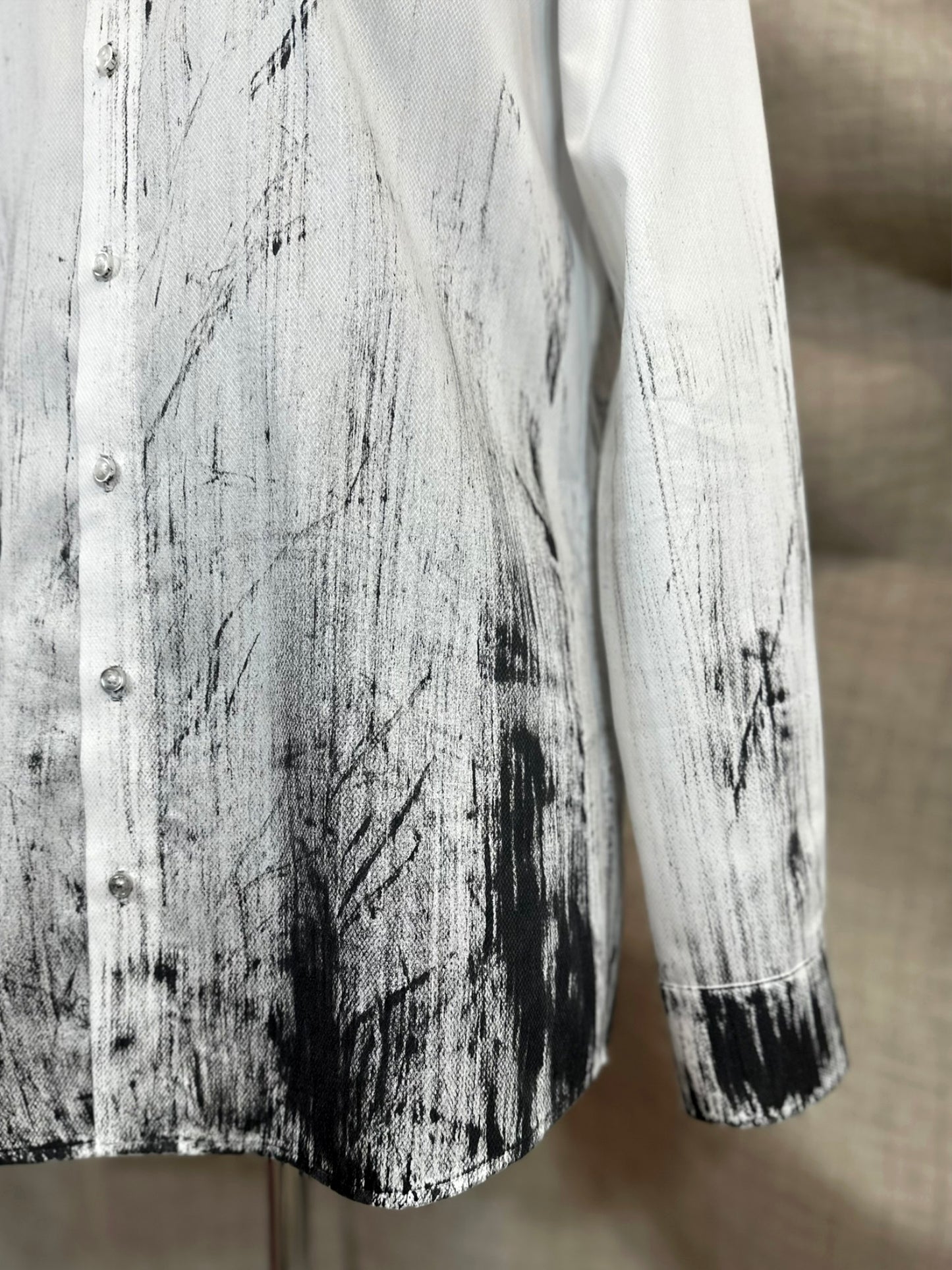 White Shirt With Black Hand-Painted Design