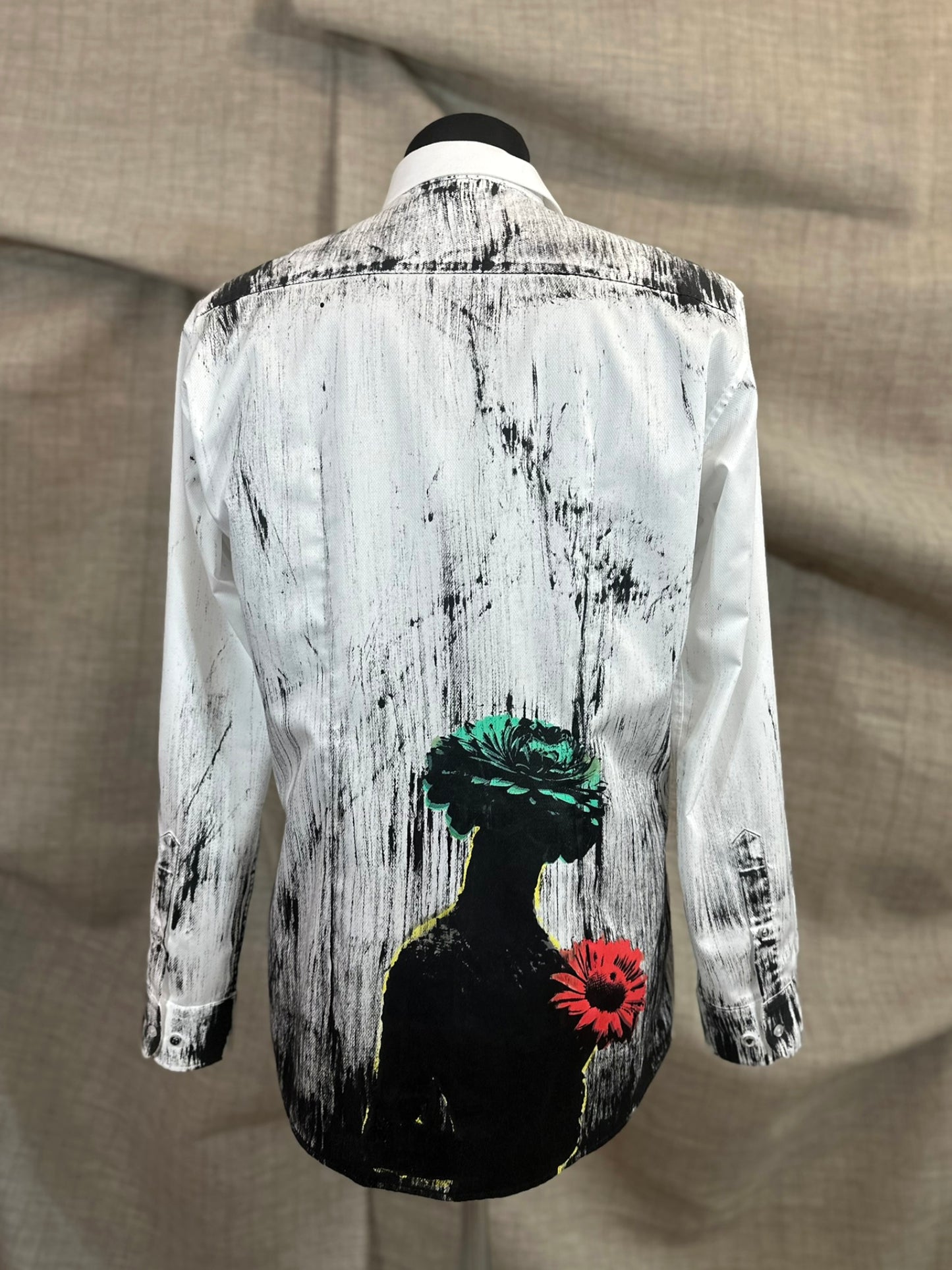 White Shirt With Black Hand-Painted Design