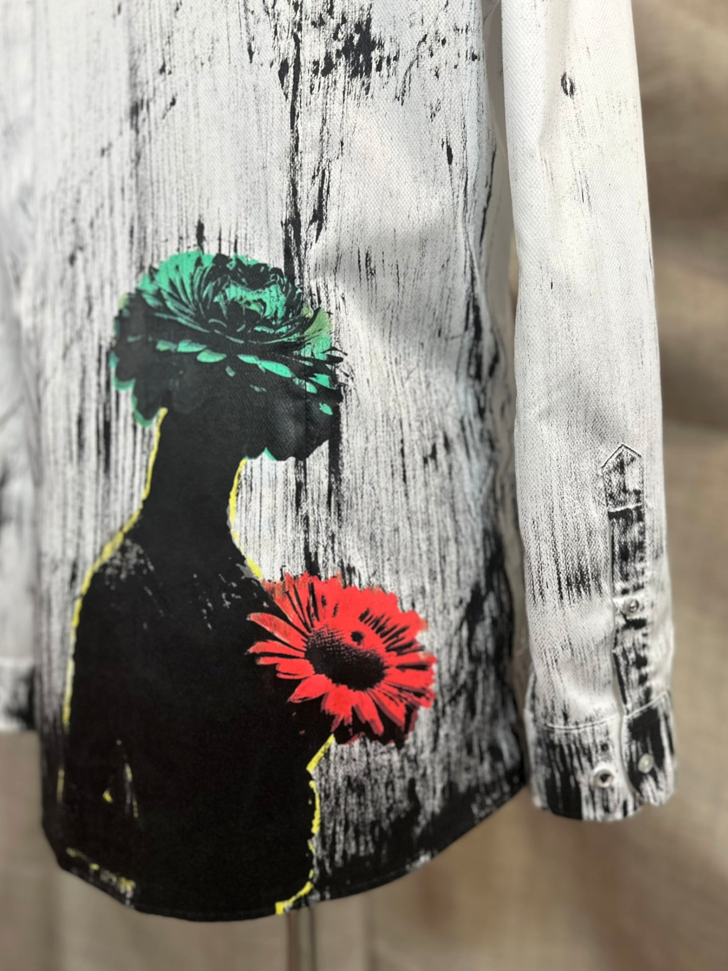 White Shirt With Black Hand-Painted Design