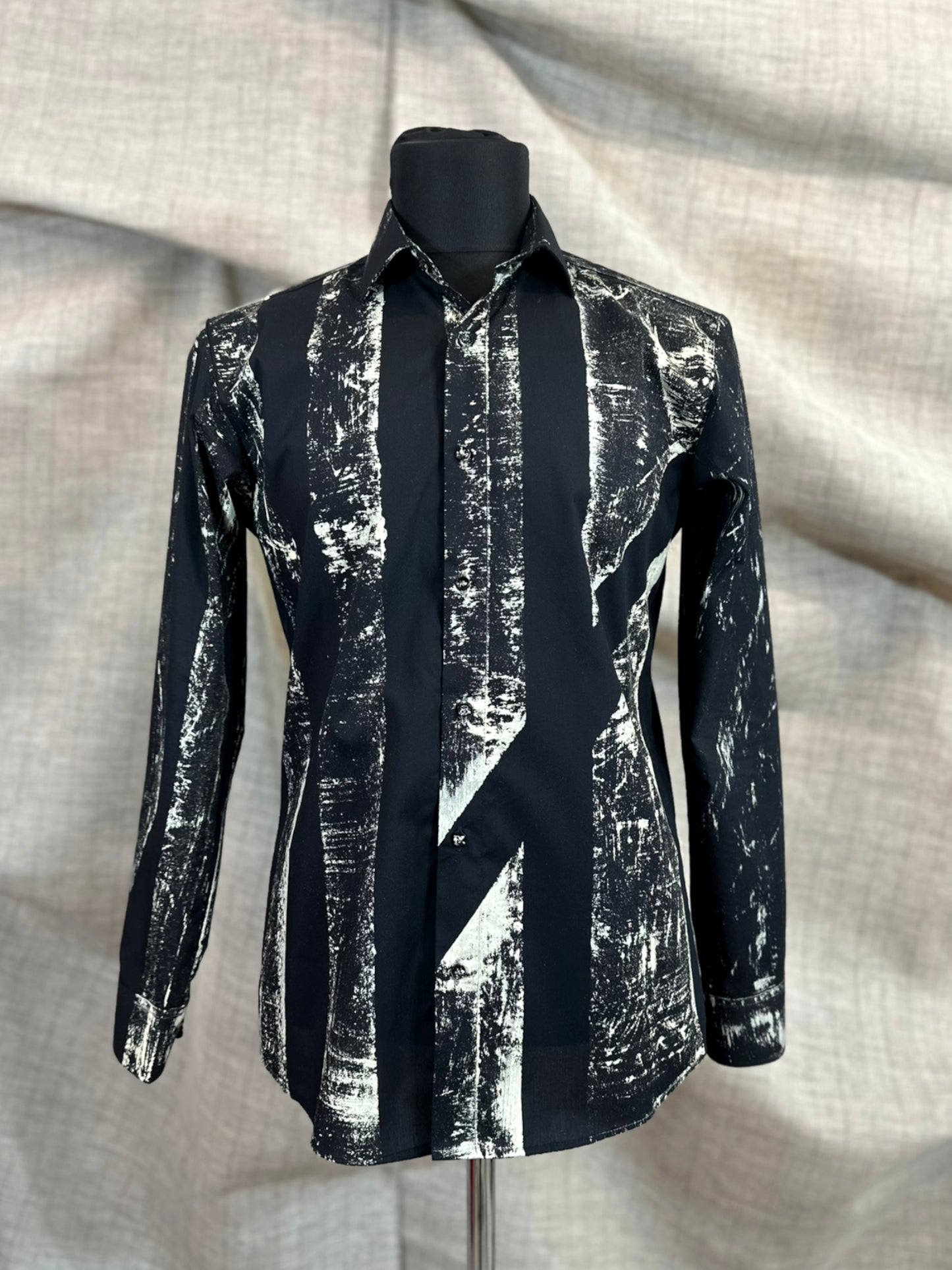 Black Shirt With Beige Hand-Painted Design