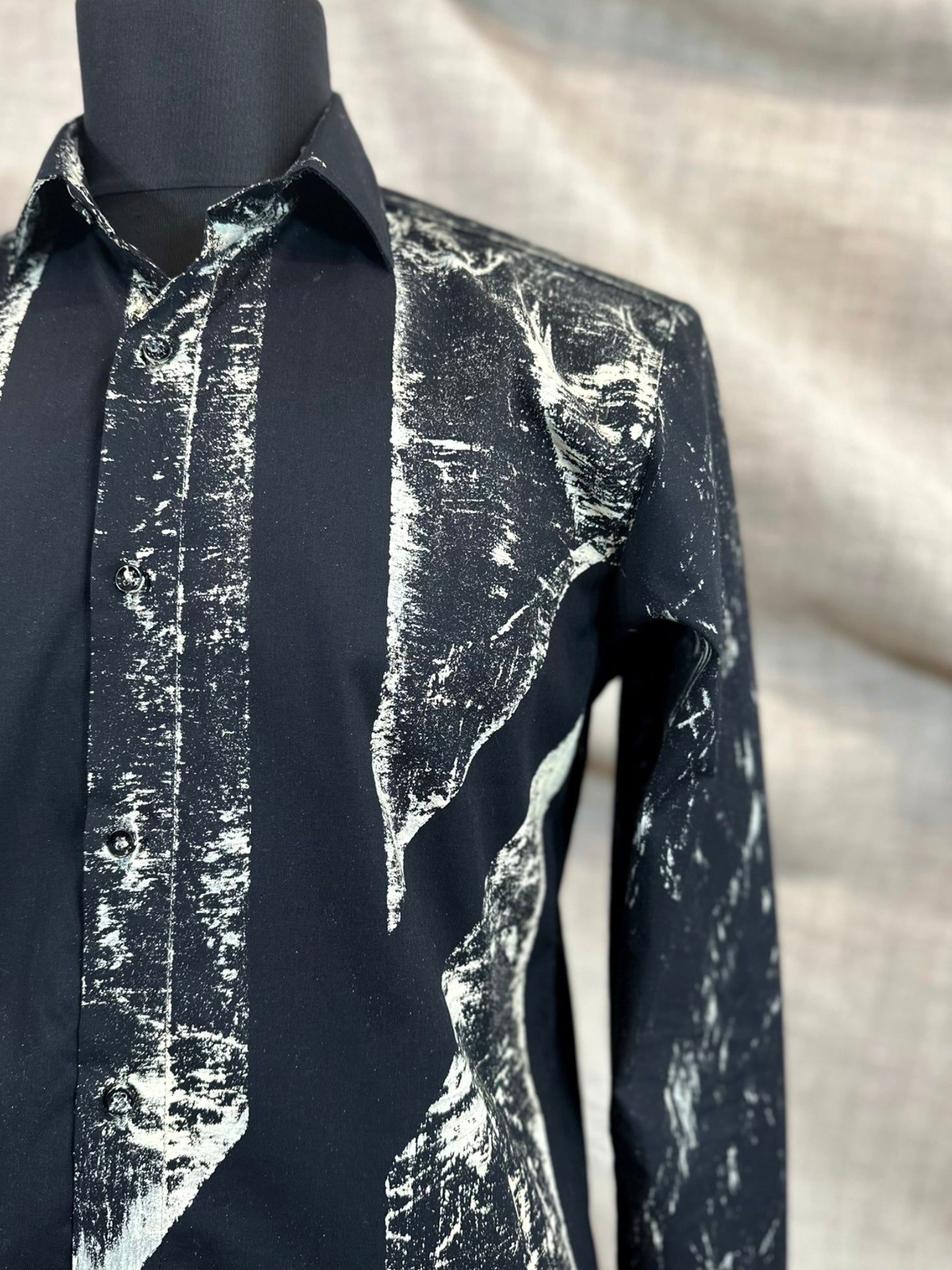 Black Shirt With Beige Hand-Painted Design