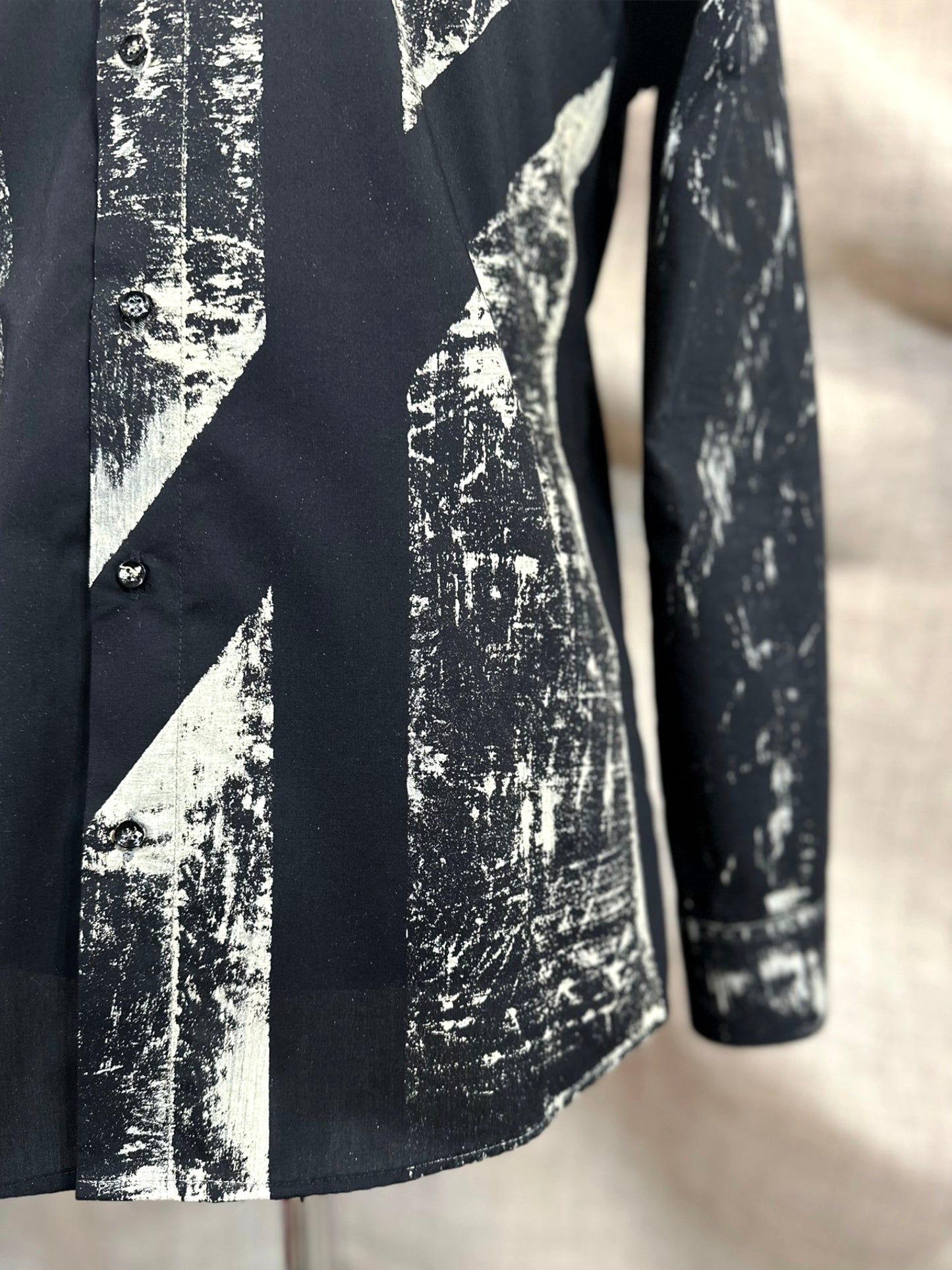 Black Shirt With Beige Hand-Painted Design
