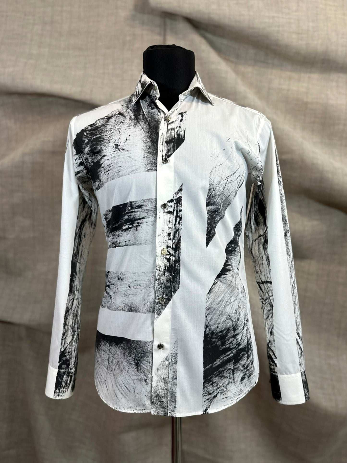 White Shirt With Black Hand-Painted Design