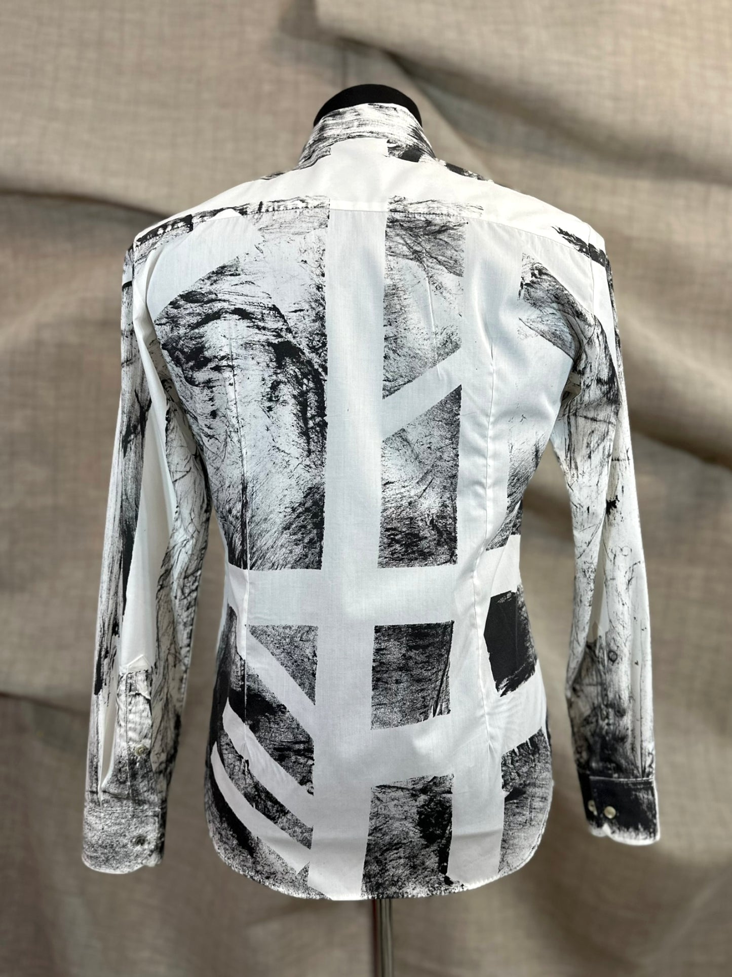 White Shirt With Black Hand-Painted Design