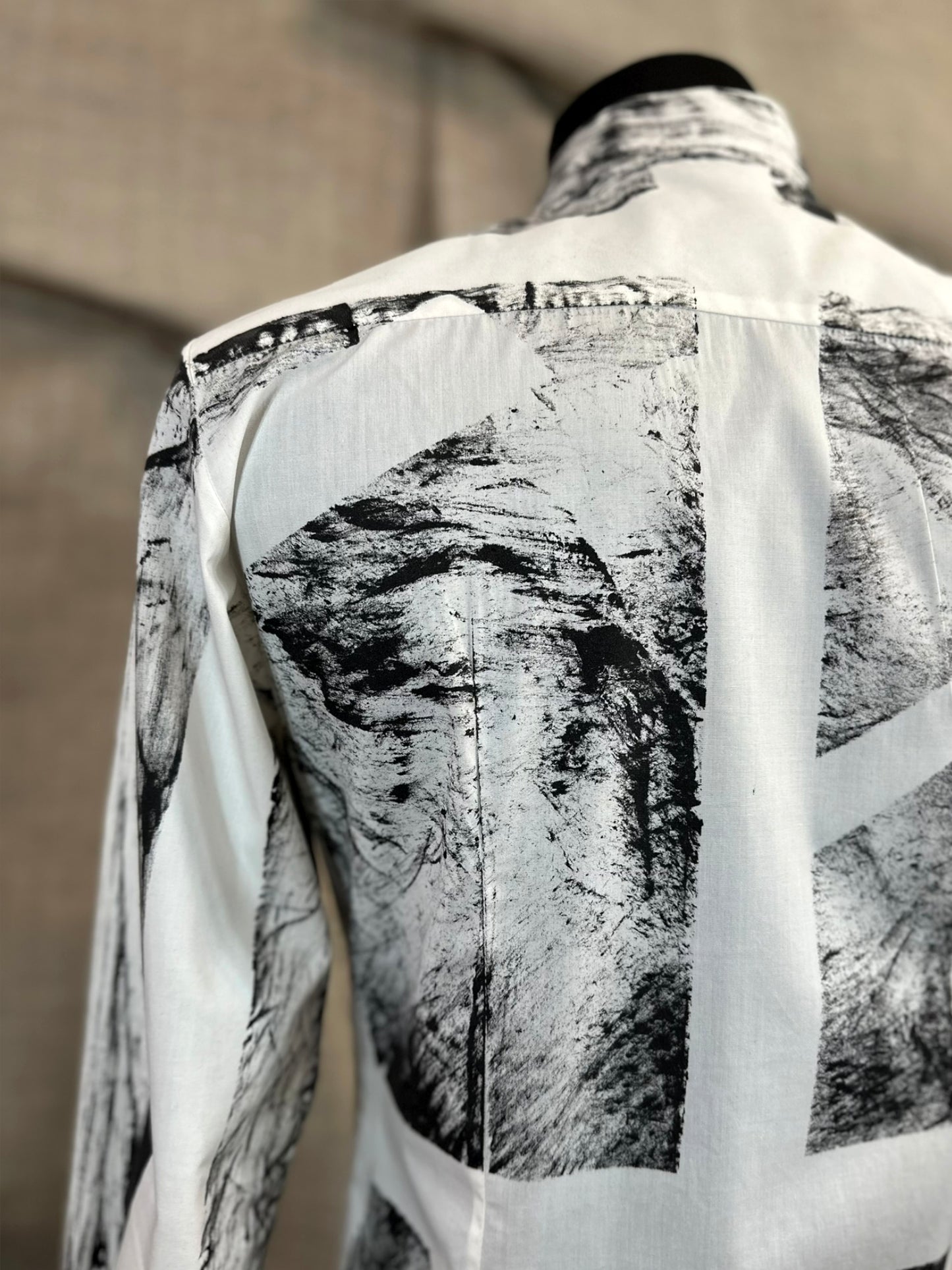 White Shirt With Black Hand-Painted Design
