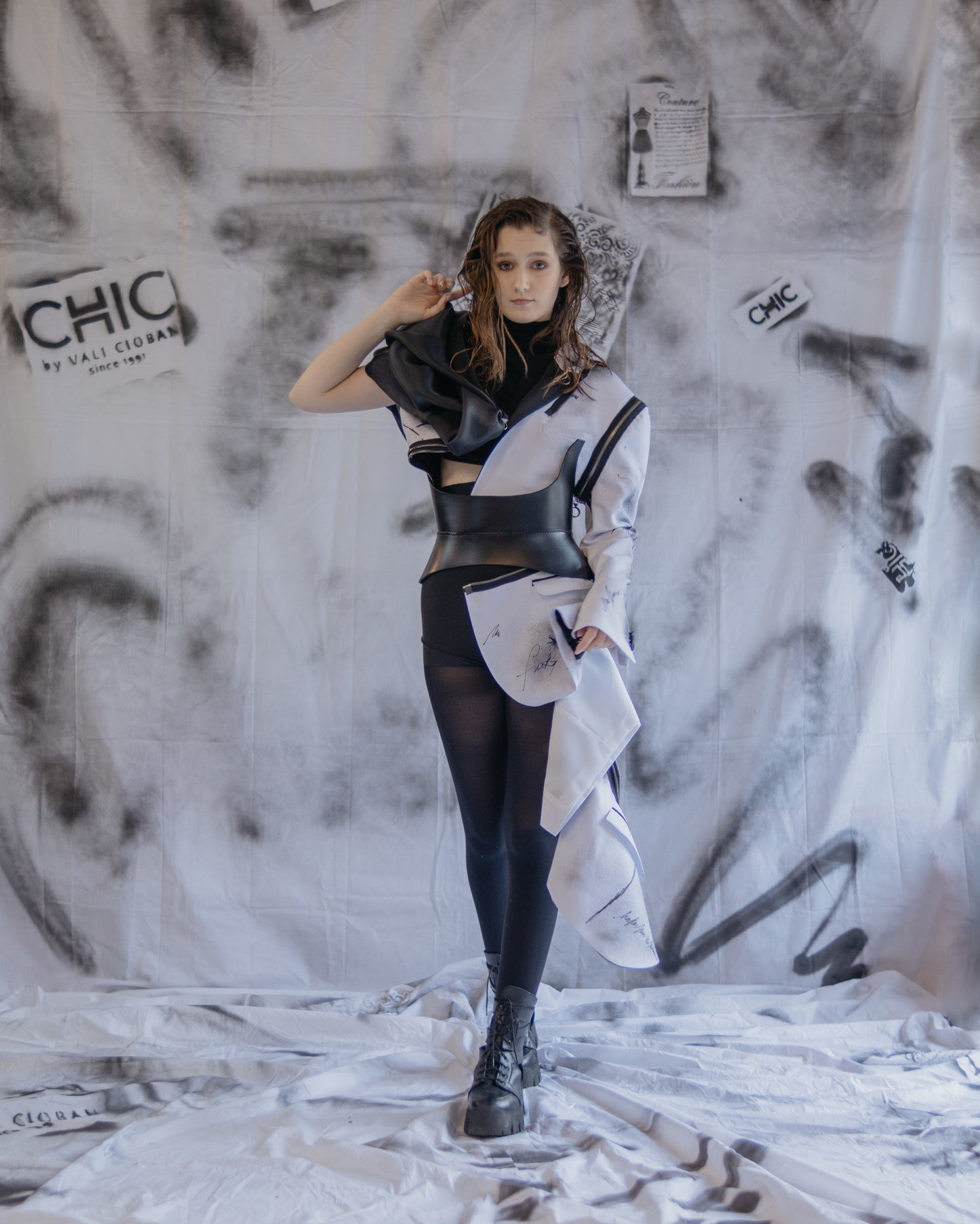 Puzzle Hand-painted Smoking Jacket With Metallic Zippers