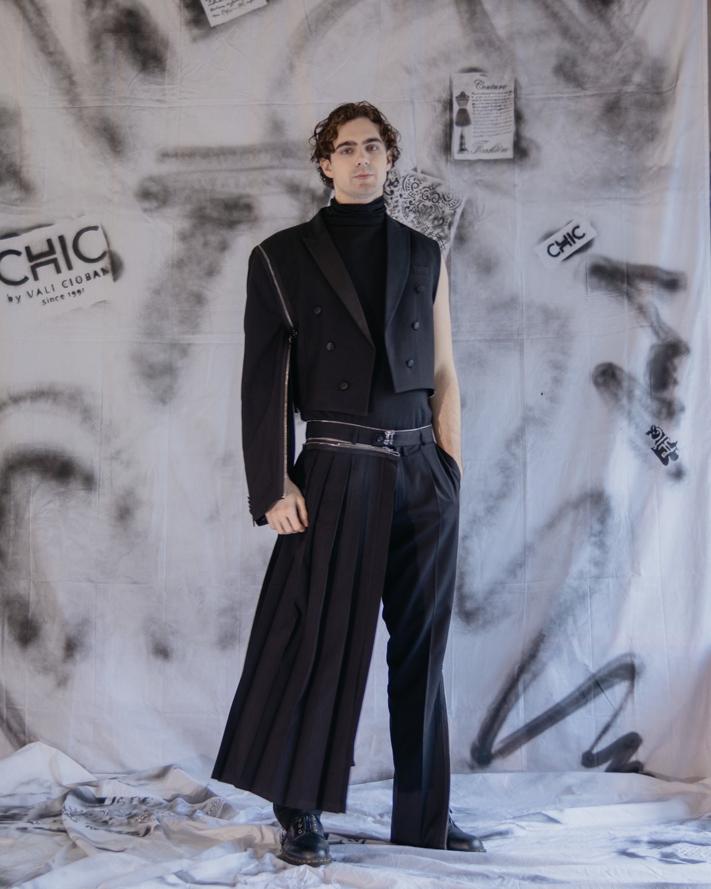 Puzzle Unisex Trousers With Pleated Half-Skirt