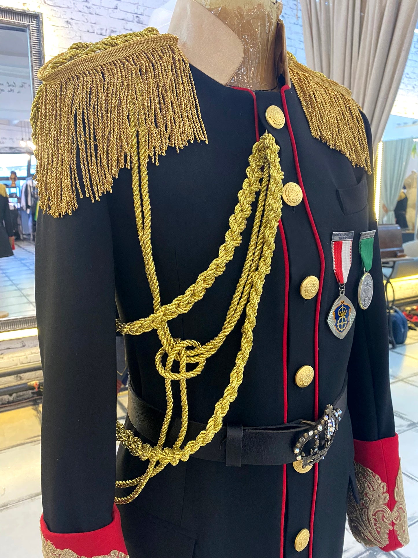Black Jacket With Fringed Epaulettes and Golden Embroidery