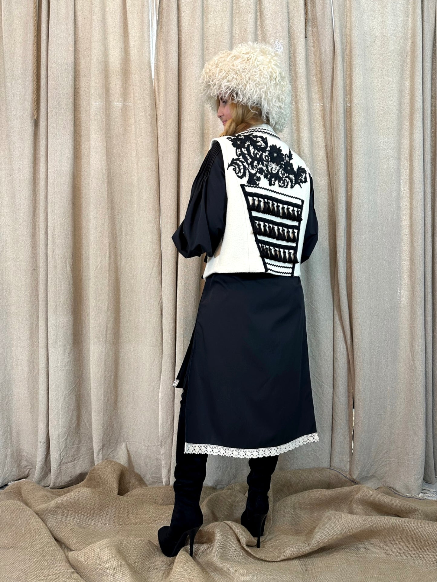 Romanian Folklore Inspired Vest - Cream & Black