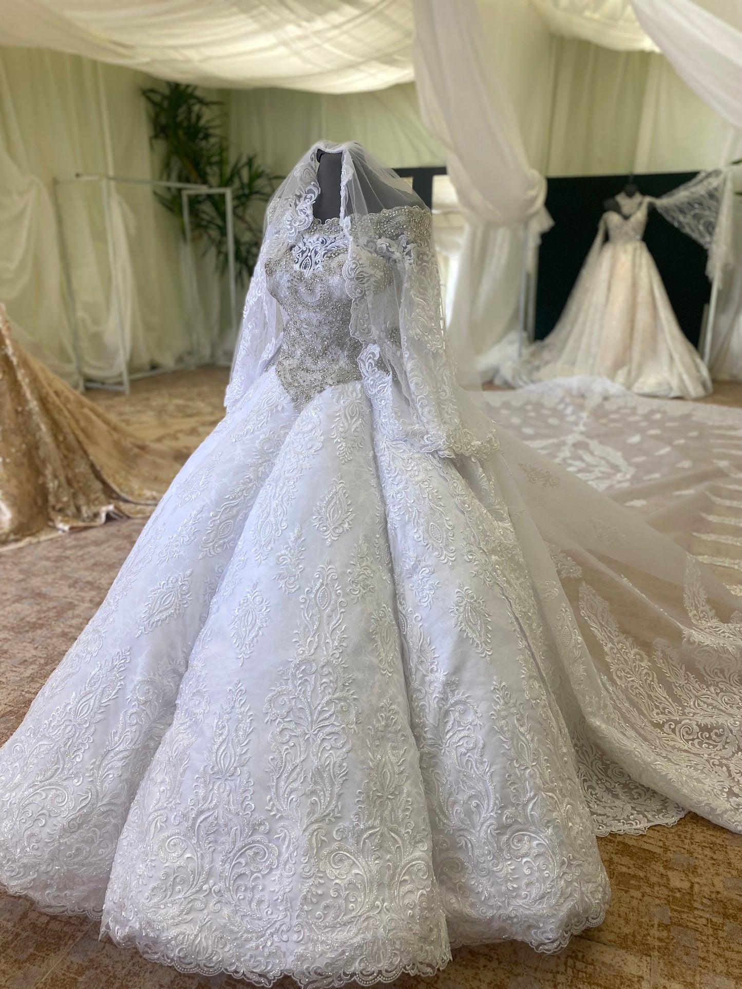 White Wedding Dress With Silver Details