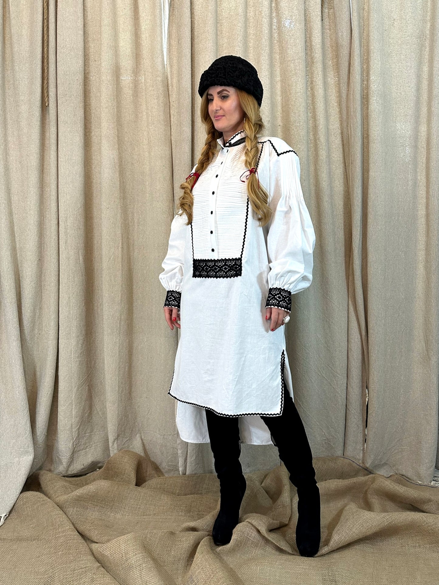 Long White Shirt With Traditional Lace Details