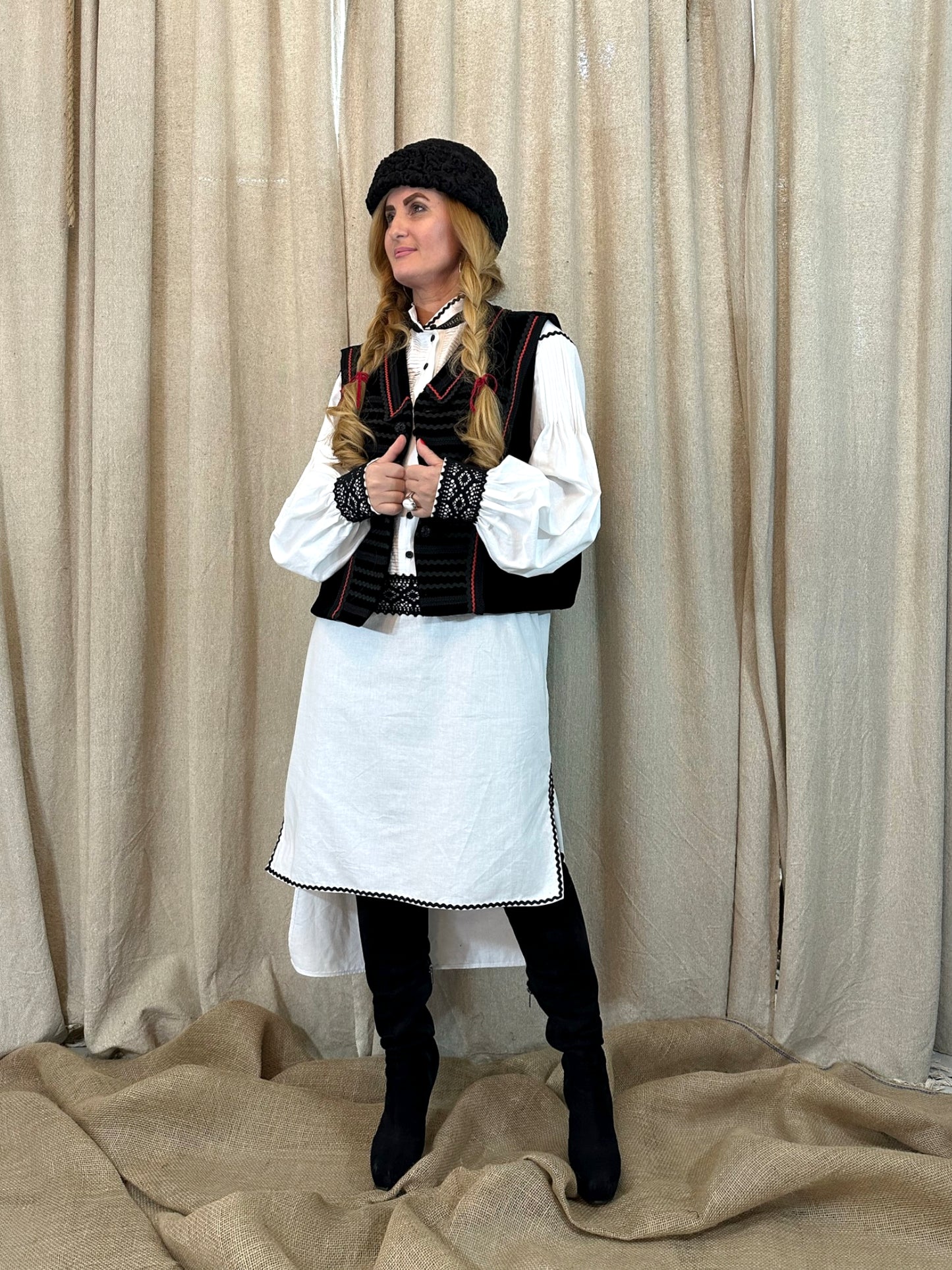 Romanian Folklore Inspired Vest - Black & Red