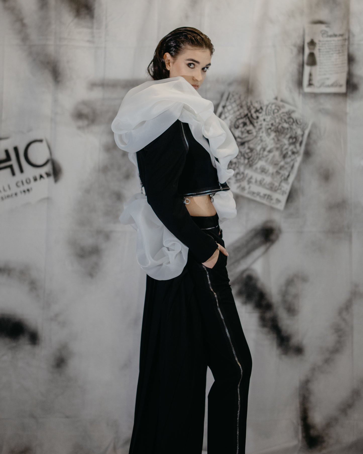Puzzle Smoking Jacket With Organza
