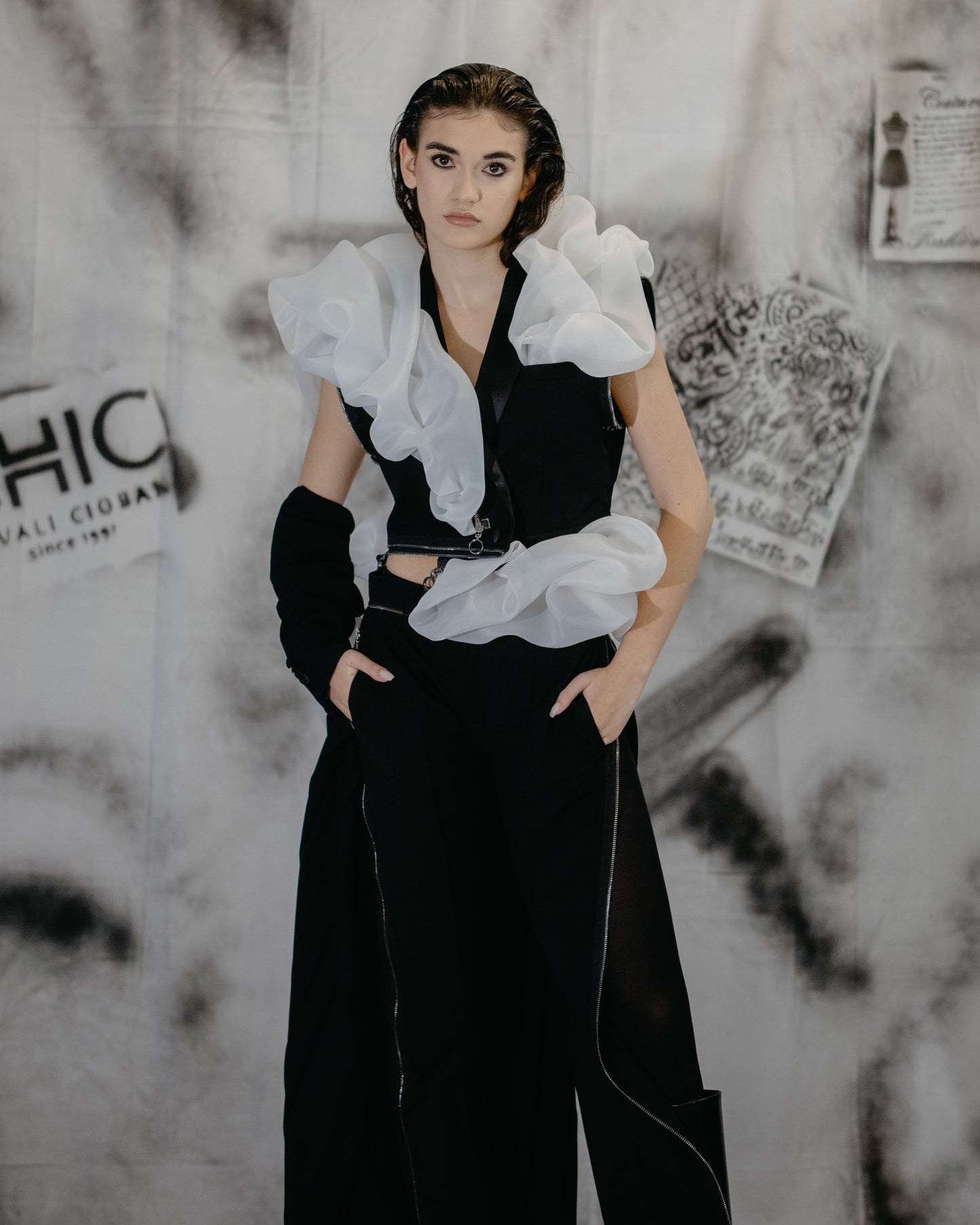 Puzzle Smoking Jacket With Organza