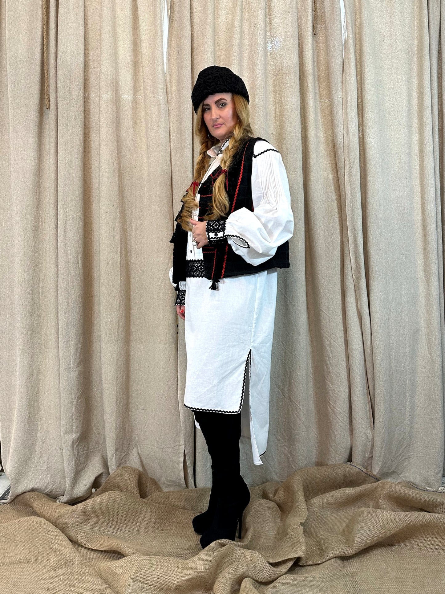 Romanian Folklore Inspired Vest - Black & Red