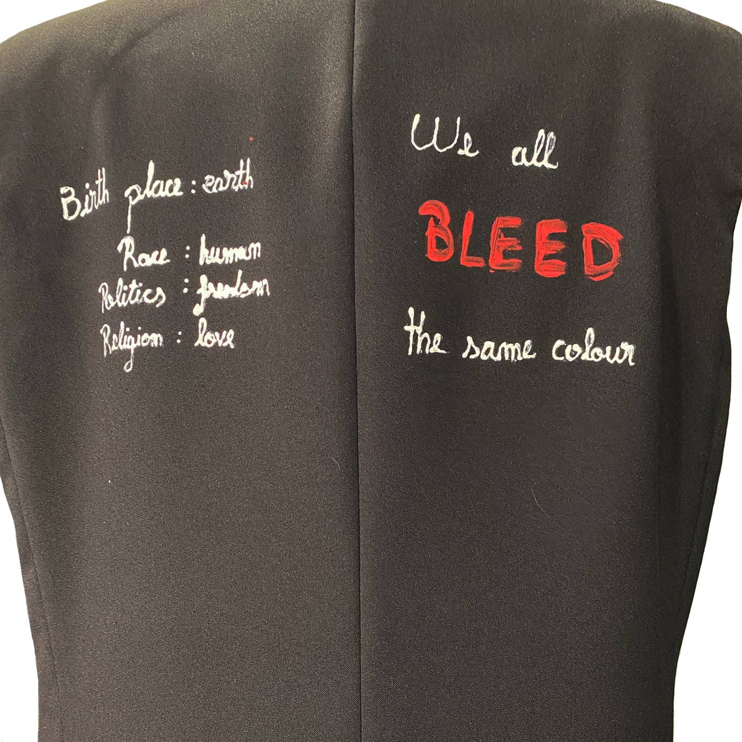 Black Vest With Hand-Painted Details, Safety Pins And Chains