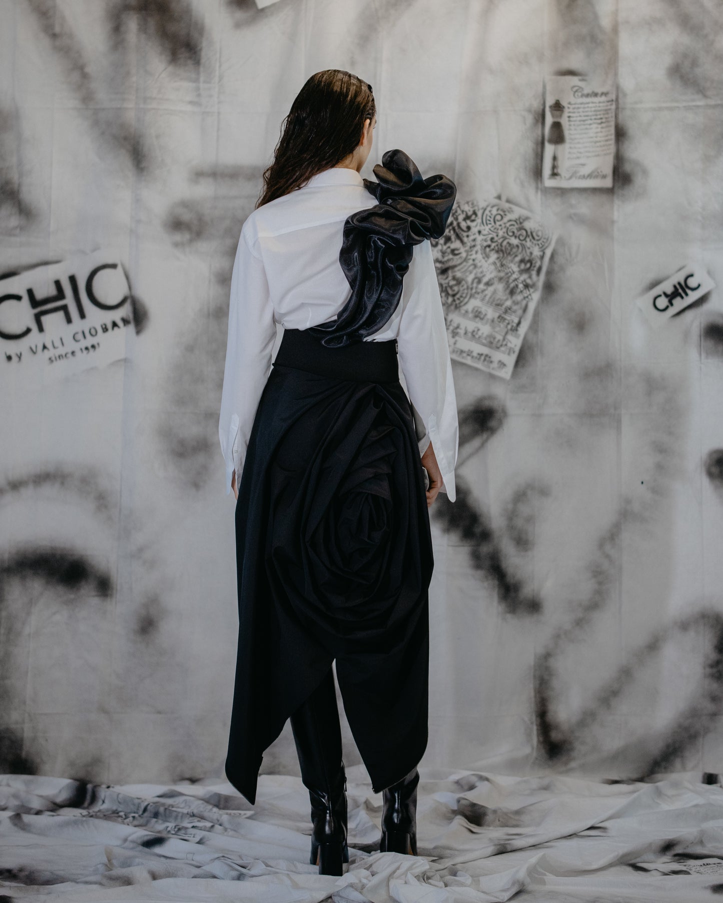 Puzzle White Shirt With Black Organza