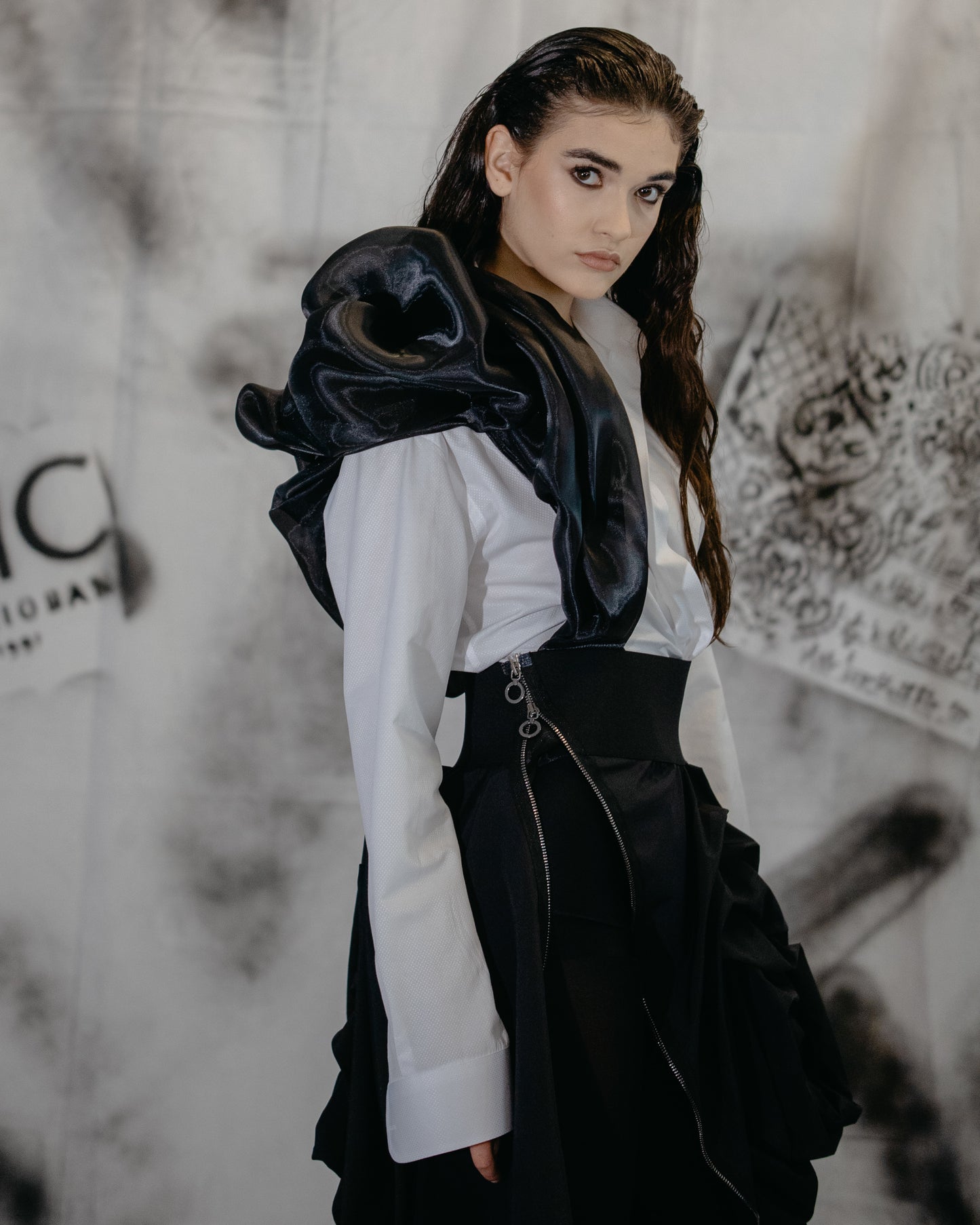 Puzzle White Shirt With Black Organza