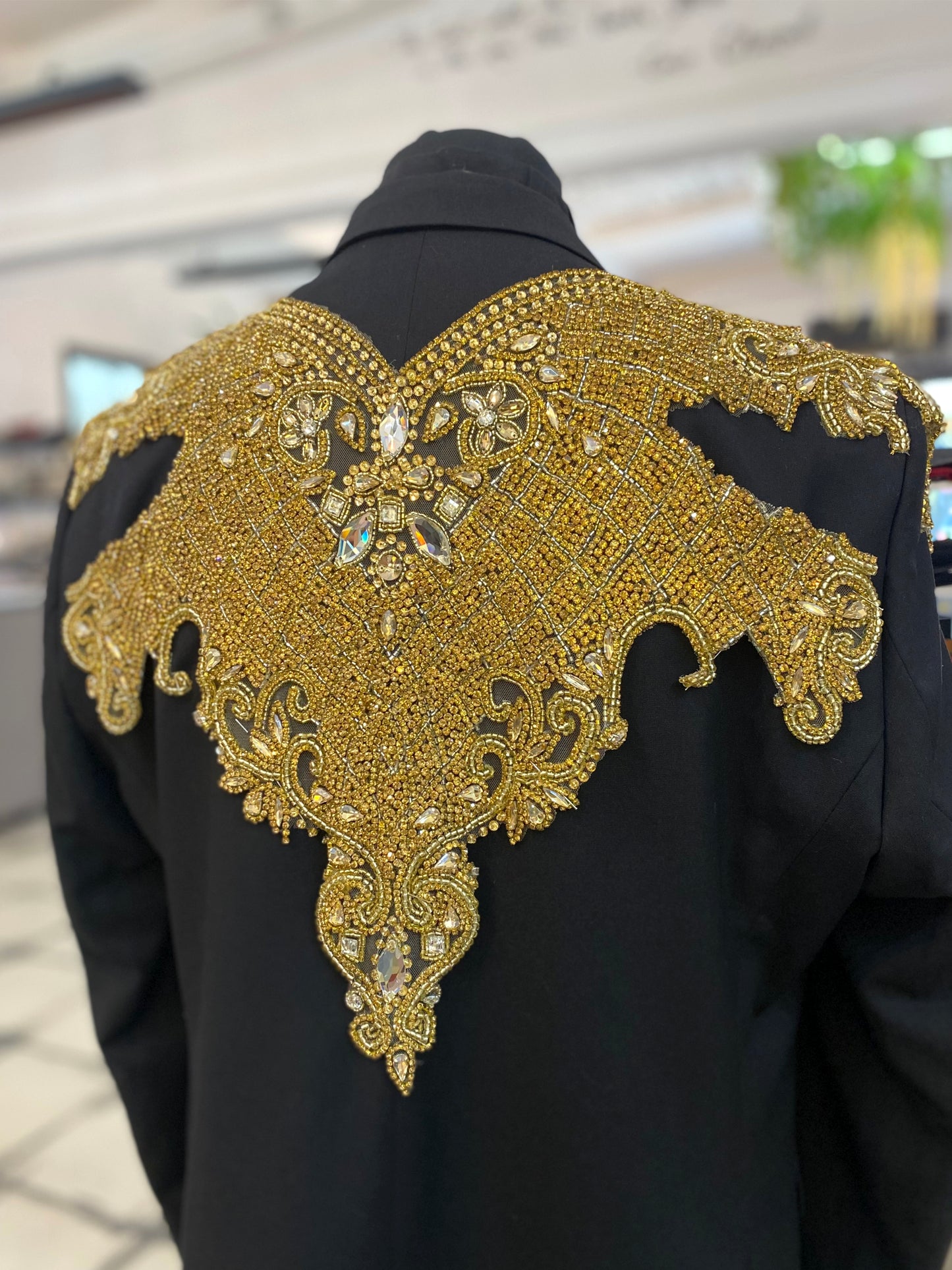 Black Smoking With Golden Crystal Embroidery