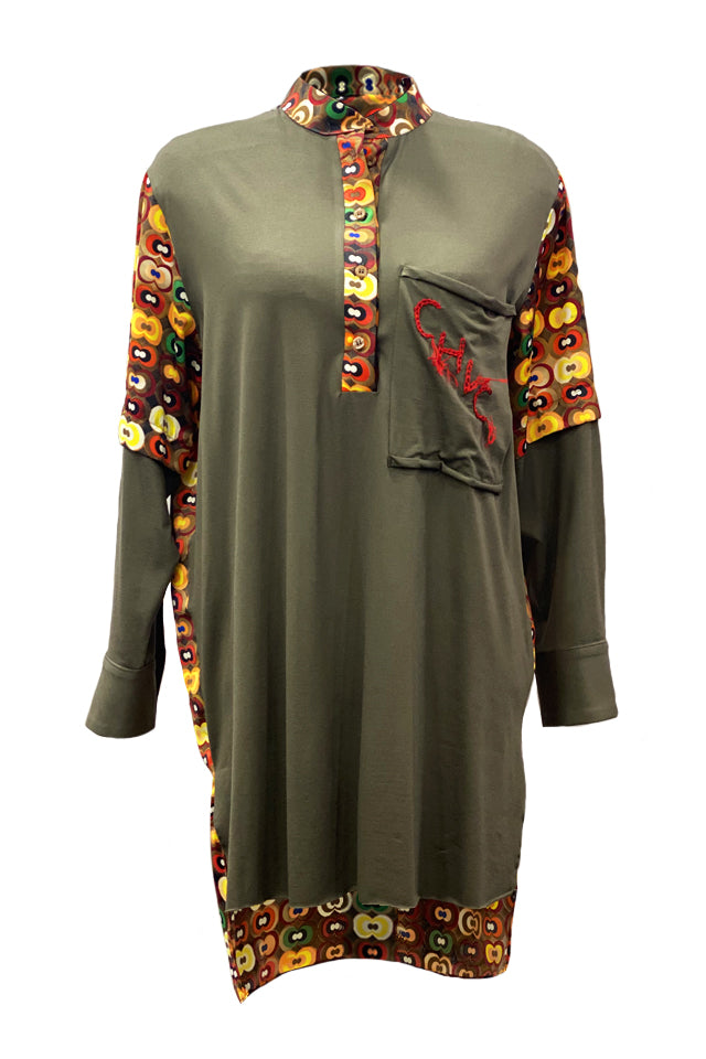 Asymmetrical shirt with handmade embroidery