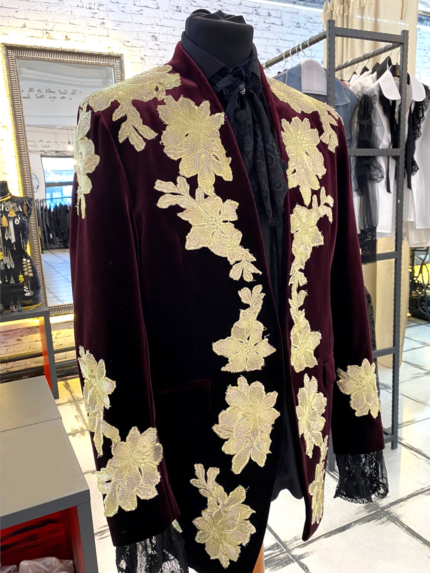 Grena Velvet Coat With Golden Thread Embroidery