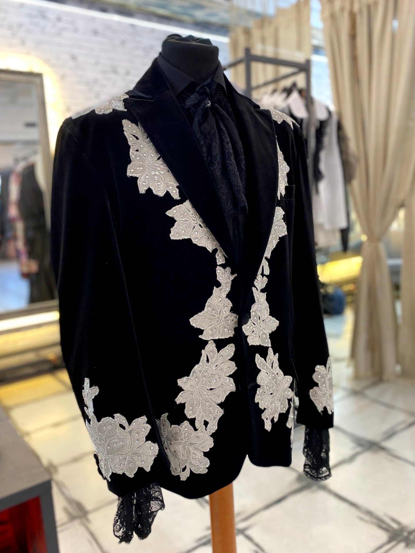 Black Velvet Jacket With Silver Thread Embroidery