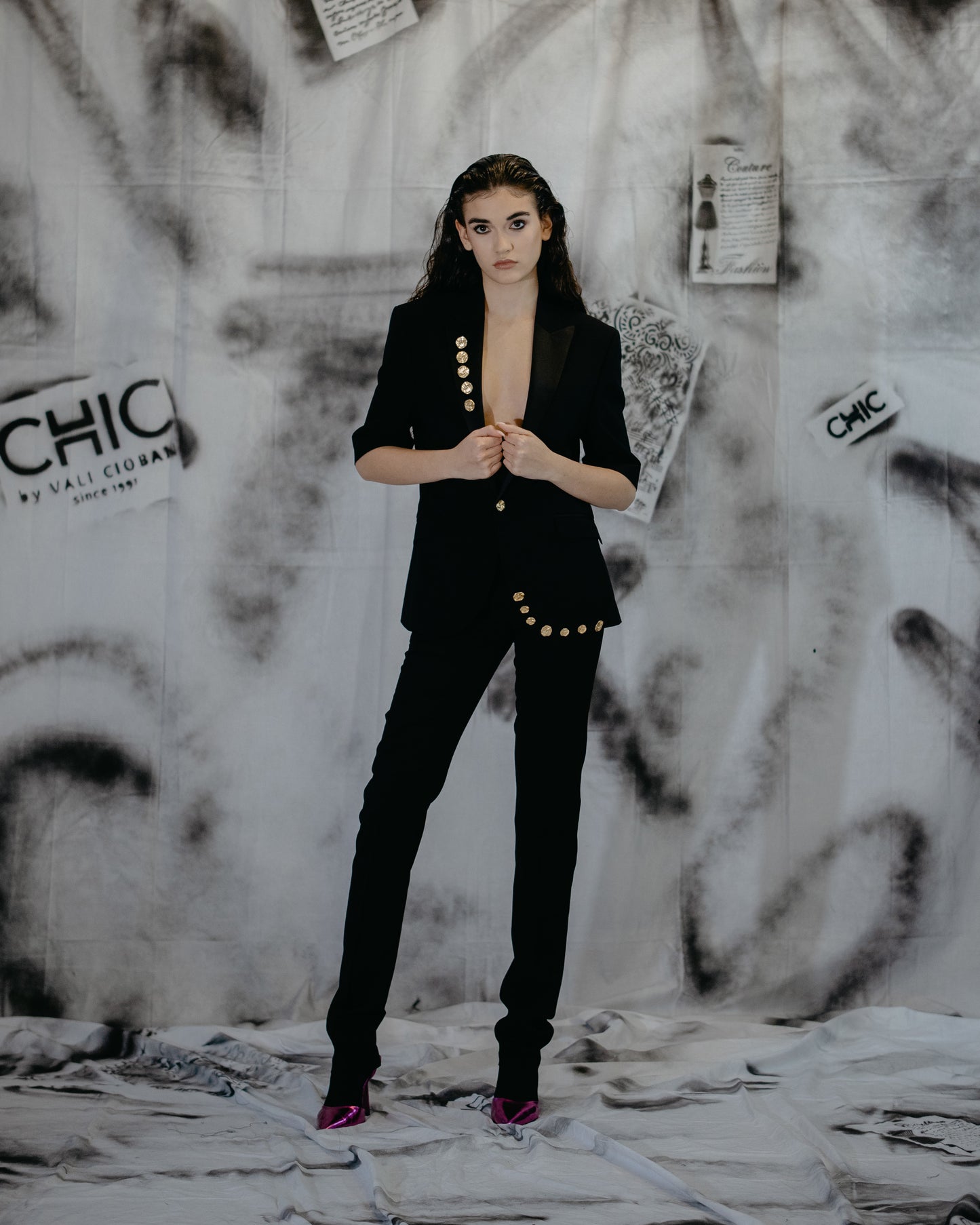 Black Smoking Blazer With Gold Buttons