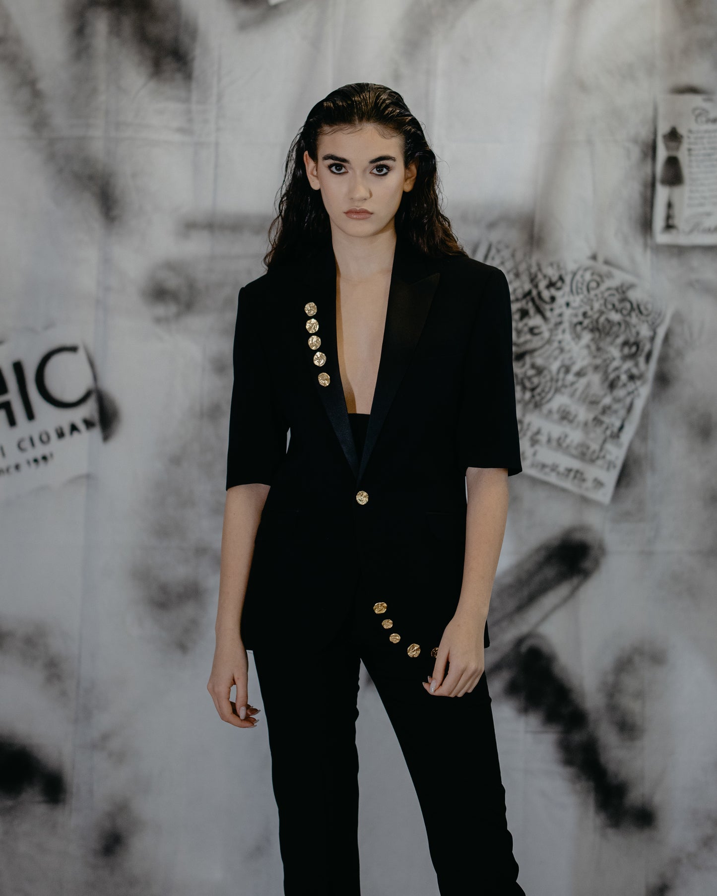 Black Smoking Blazer With Gold Buttons