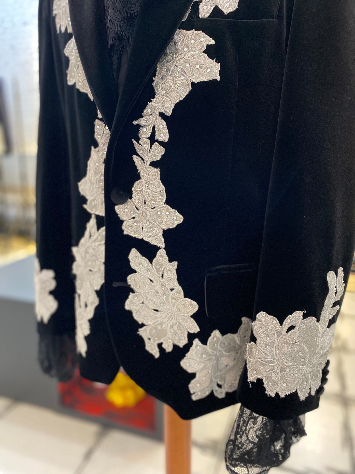Black Velvet Jacket With Silver Thread Embroidery