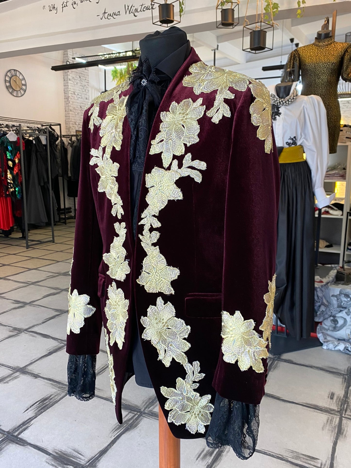 Grena Velvet Coat With Golden Thread Embroidery