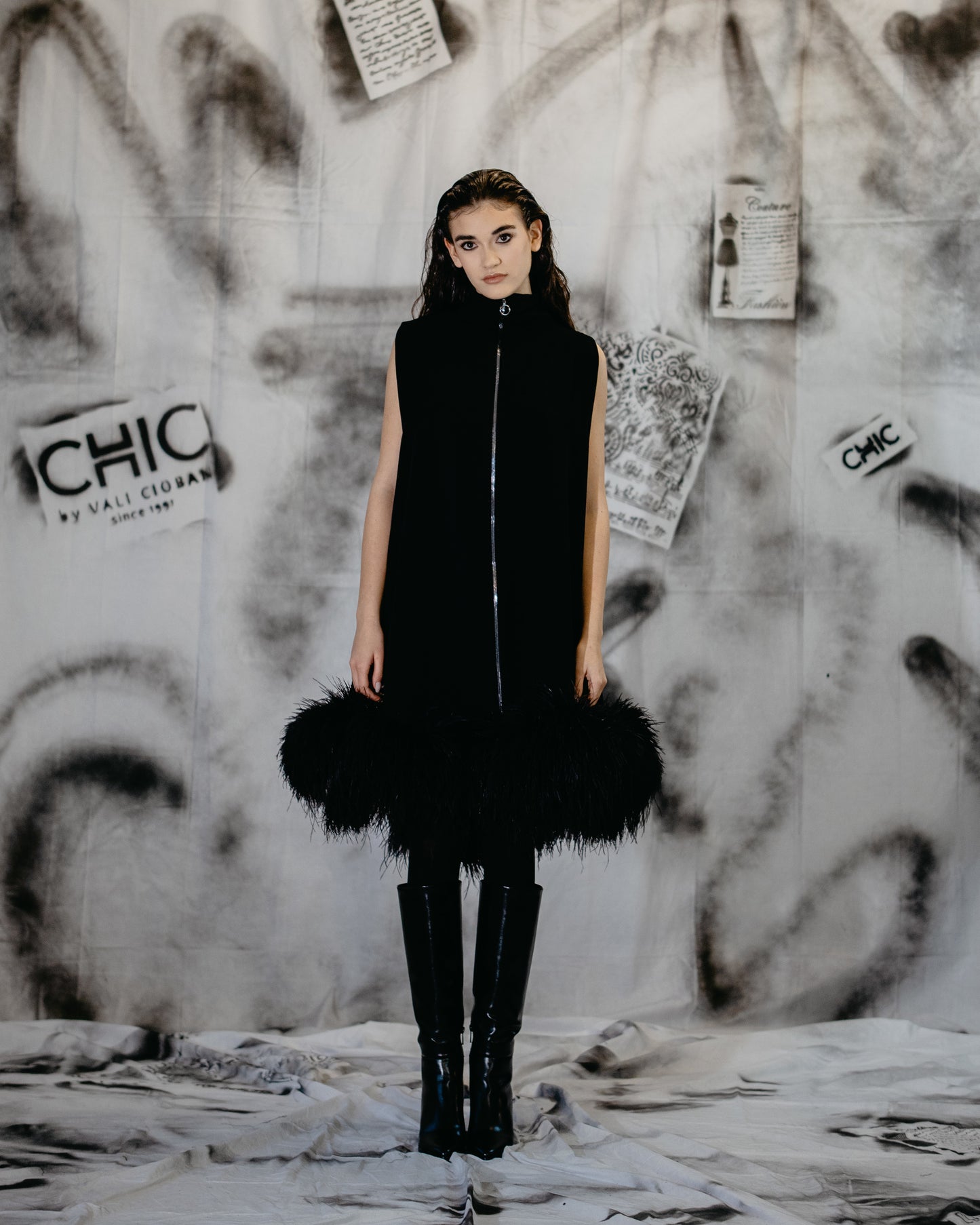 Puzzle Black Feathered Dress