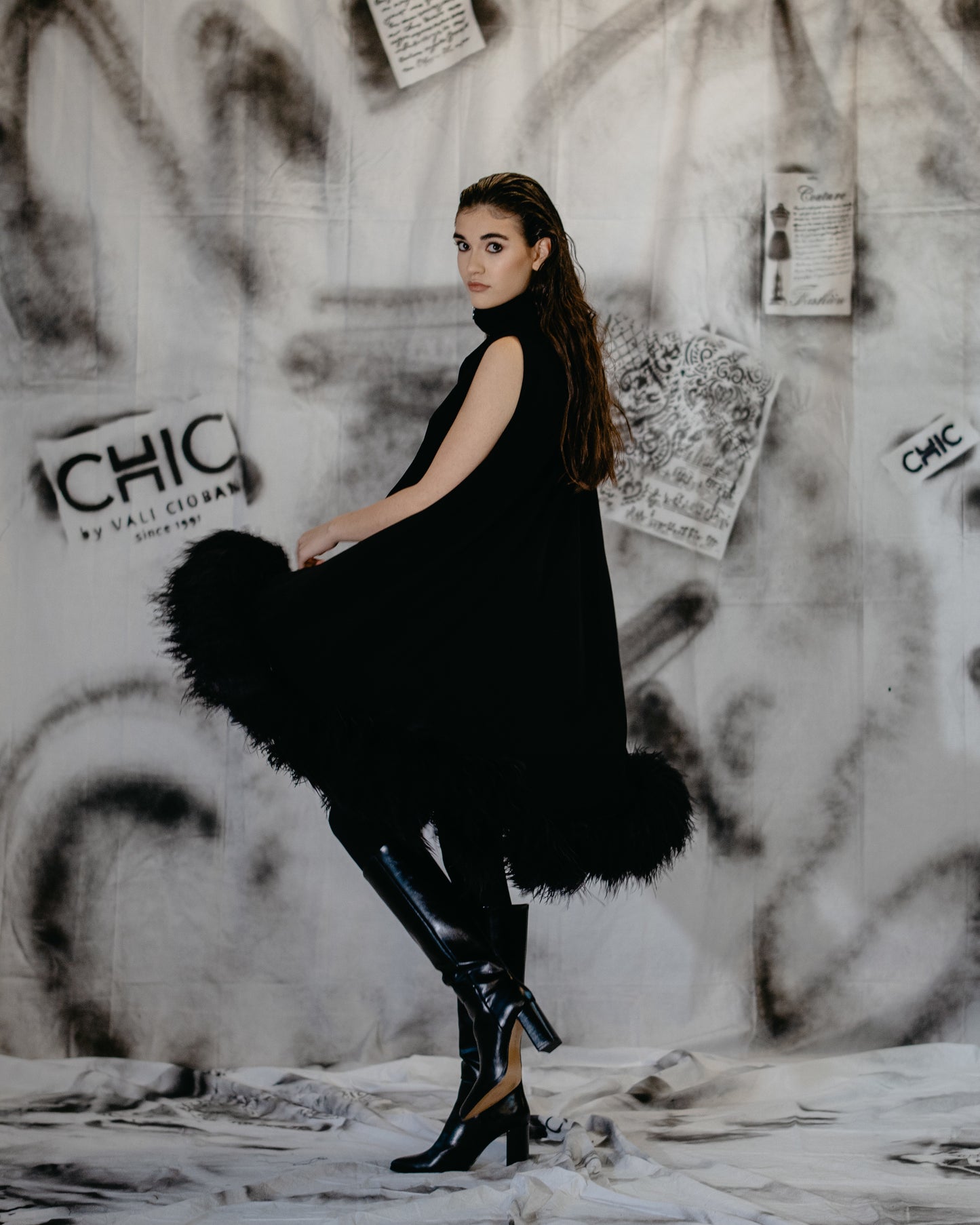Puzzle Black Feathered Dress