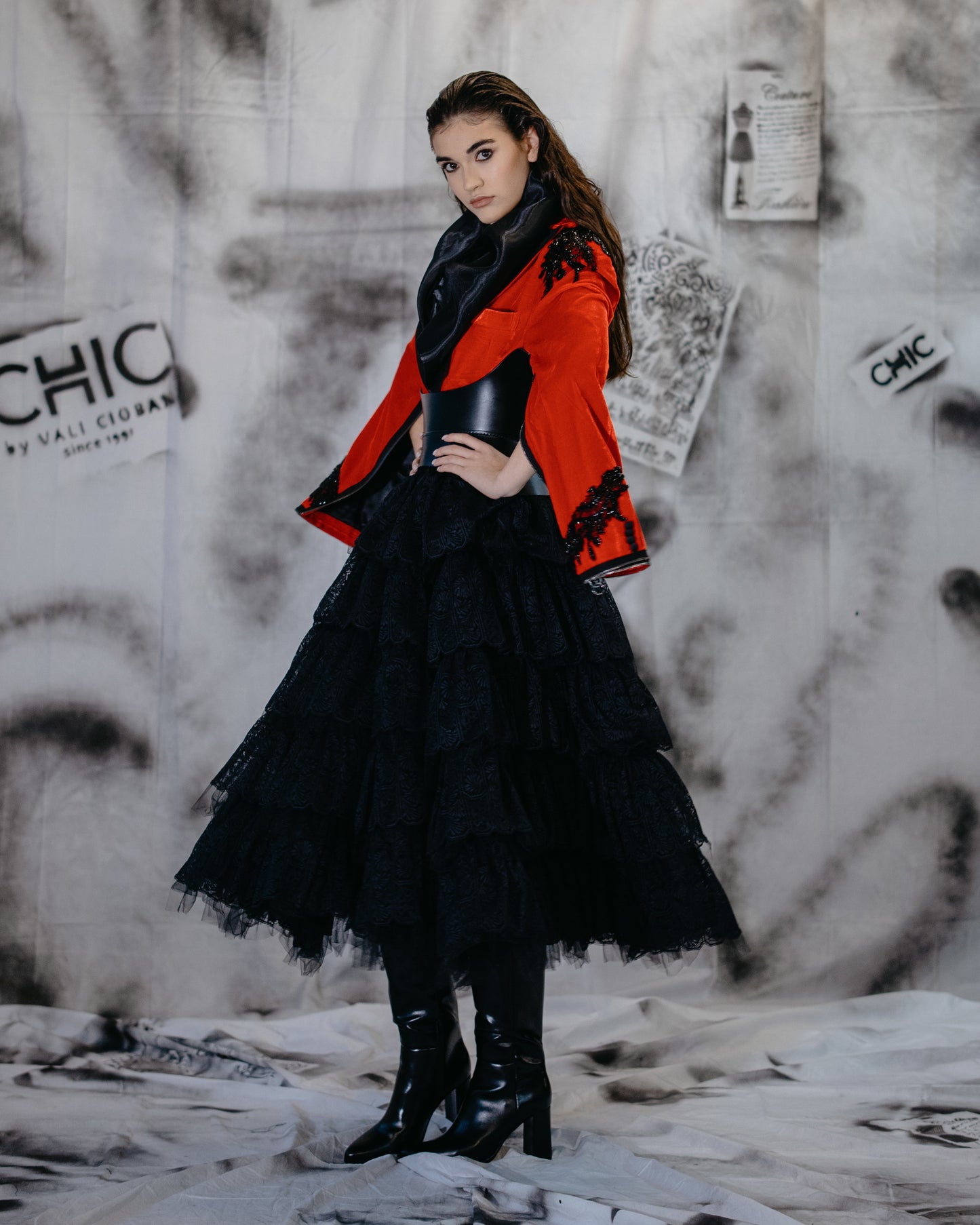 Puzzle Layered Black Lace Skirt