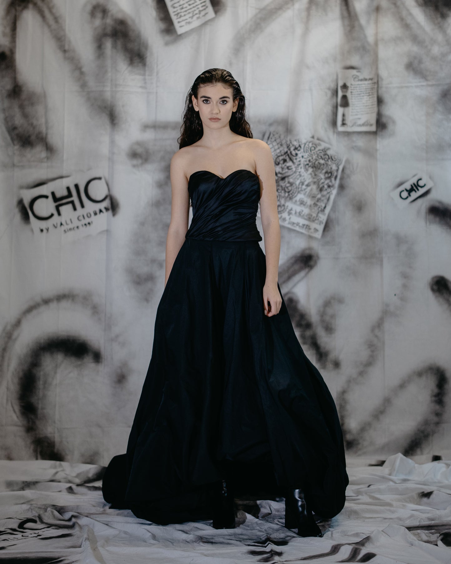 Puzzle Taffeta Draped Corset