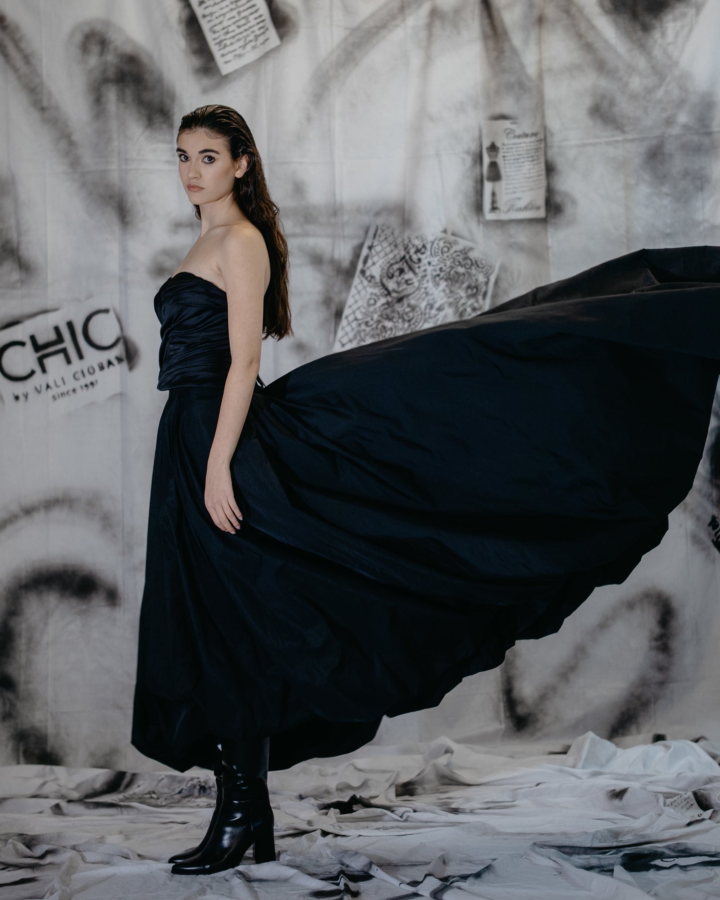 Puzzle Taffeta Asymmetrical Long Skirt