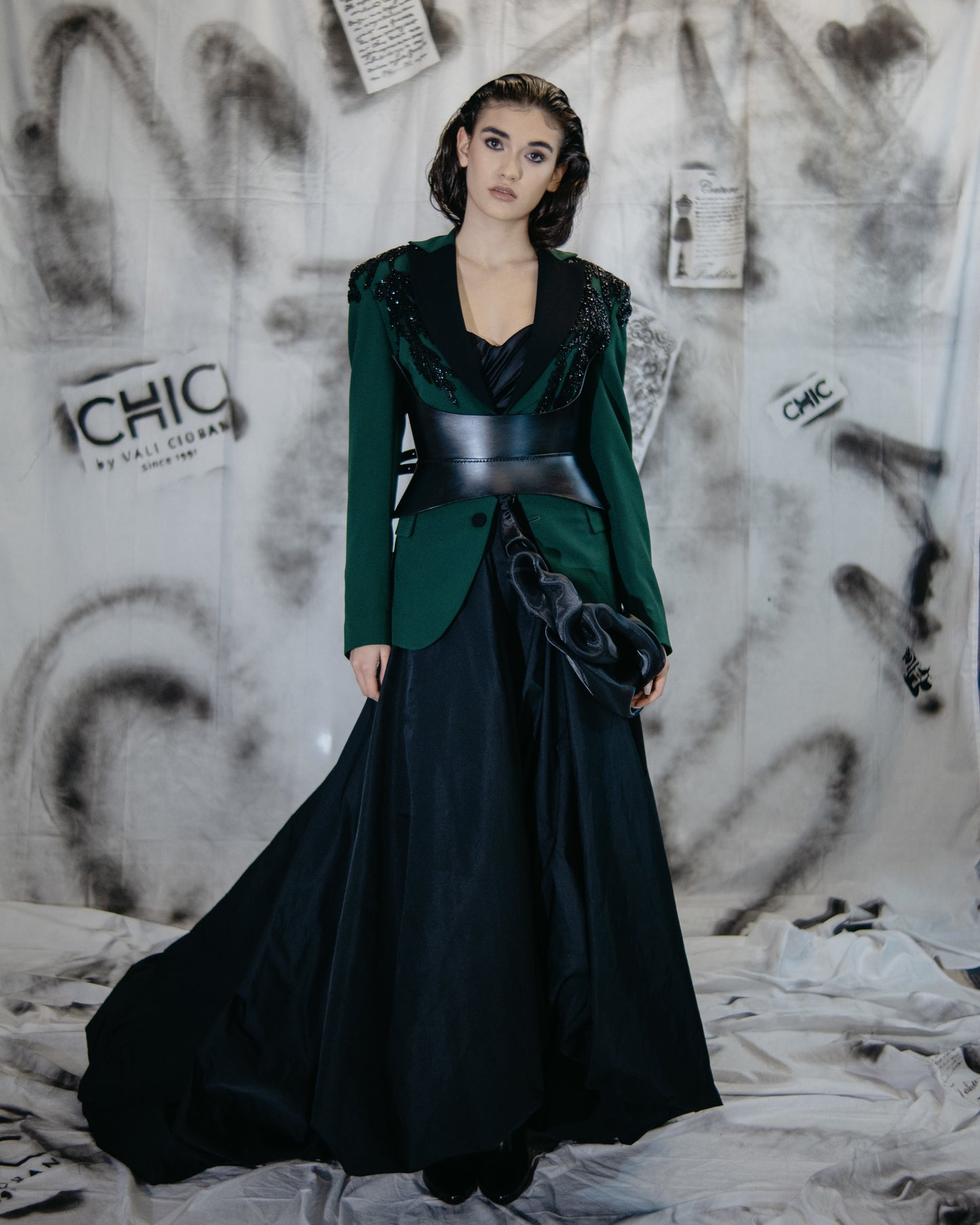 Puzzle Green Blazer With Embroidery