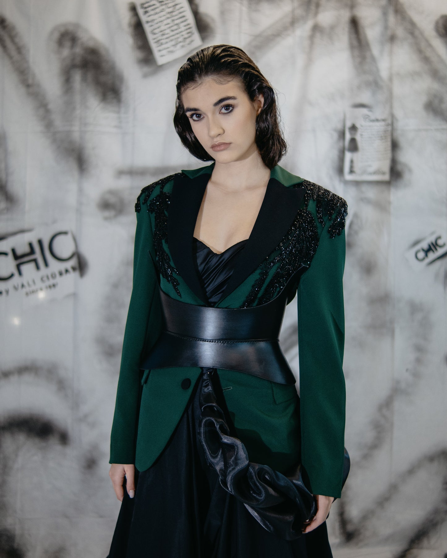 Puzzle Green Blazer With Embroidery