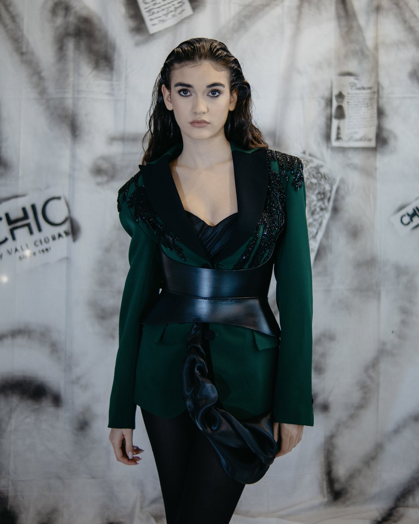 Puzzle Green Blazer With Embroidery