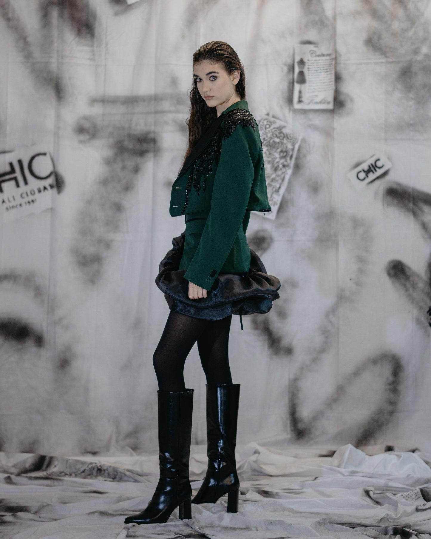 Puzzle Green Blazer With Embroidery