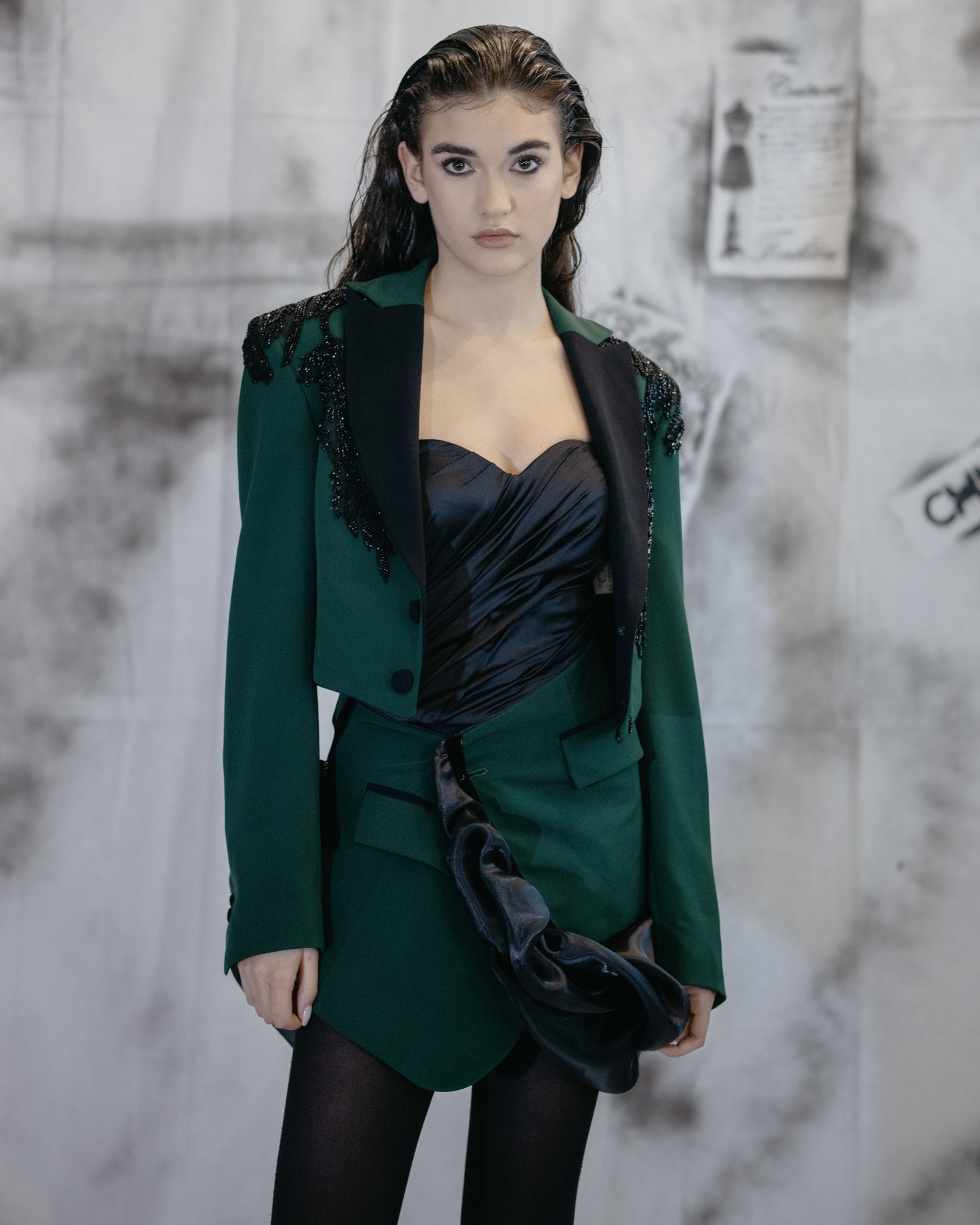 Puzzle Green Blazer With Embroidery