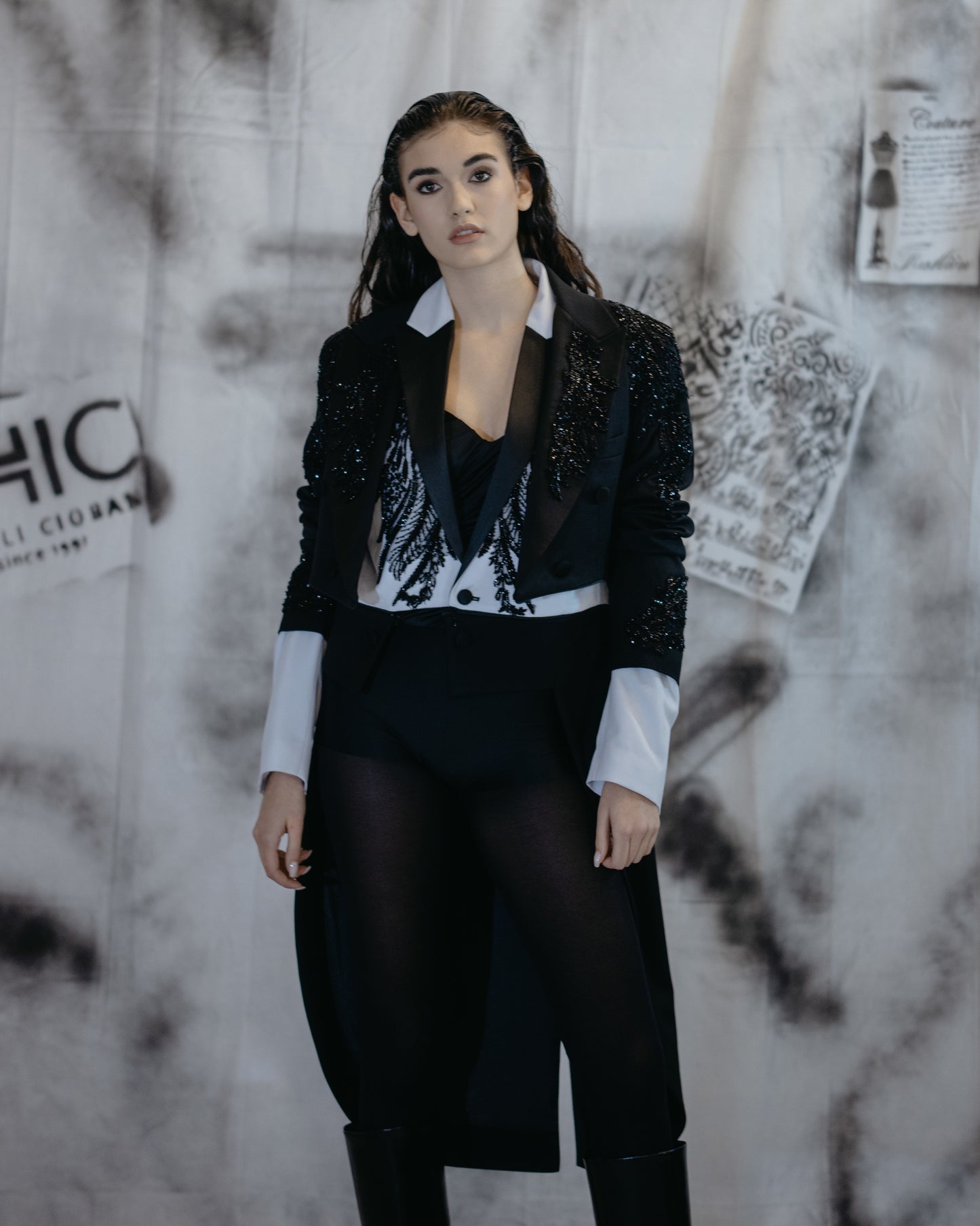 Puzzle Black Tailcoat With Embroidery