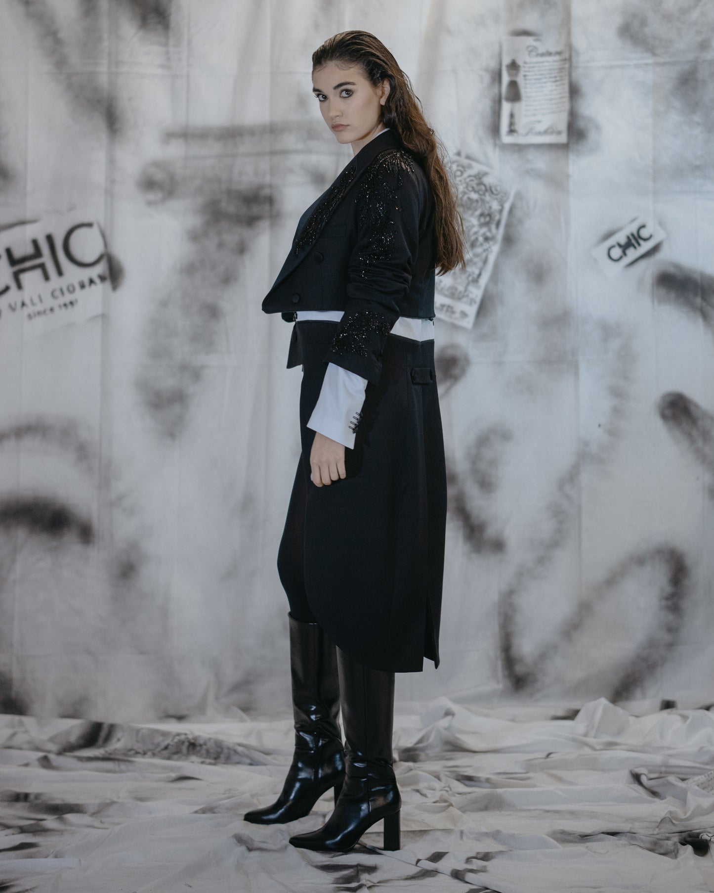 Puzzle Black Tailcoat With Embroidery