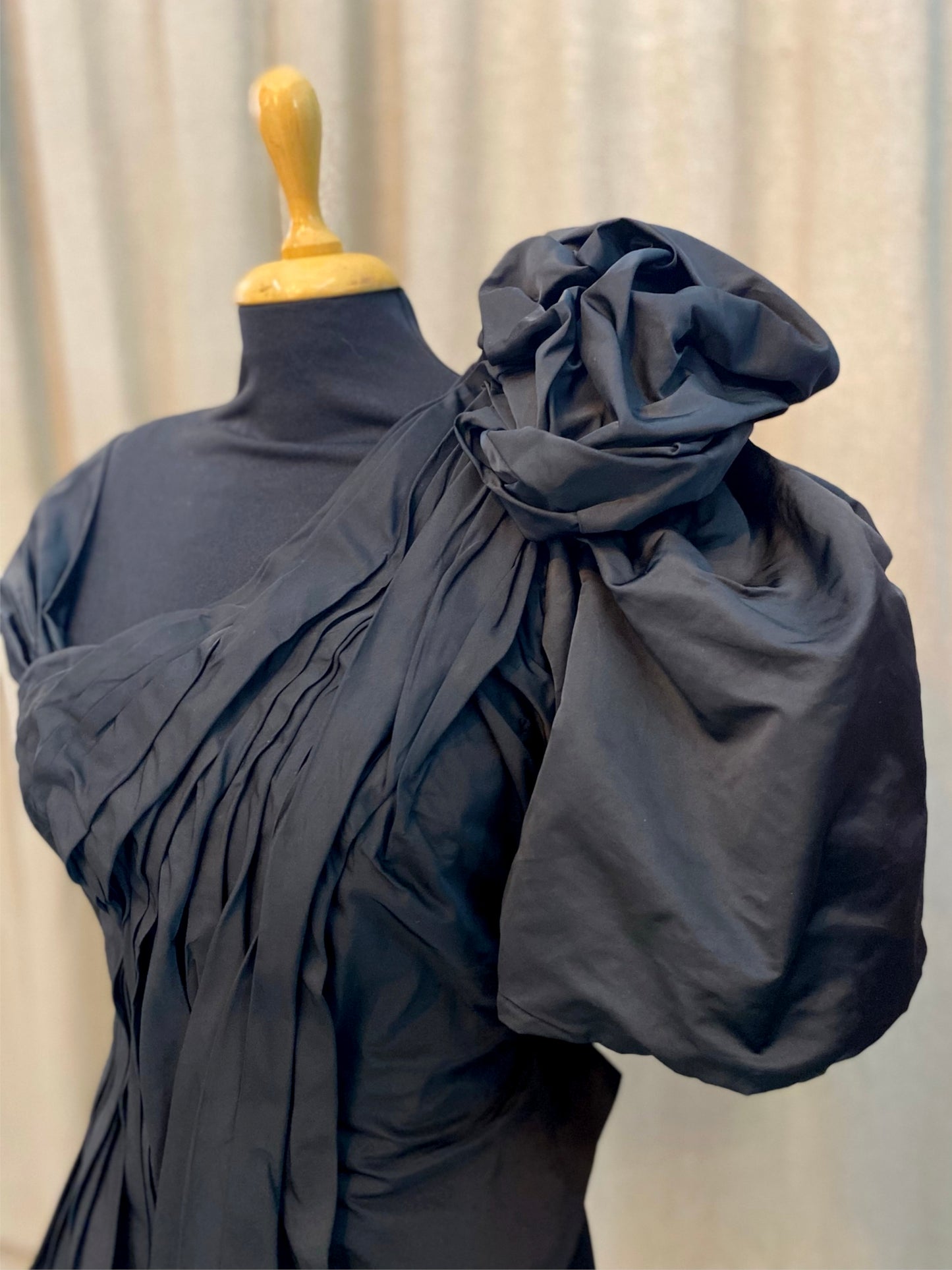 Black Draped Taffeta Top