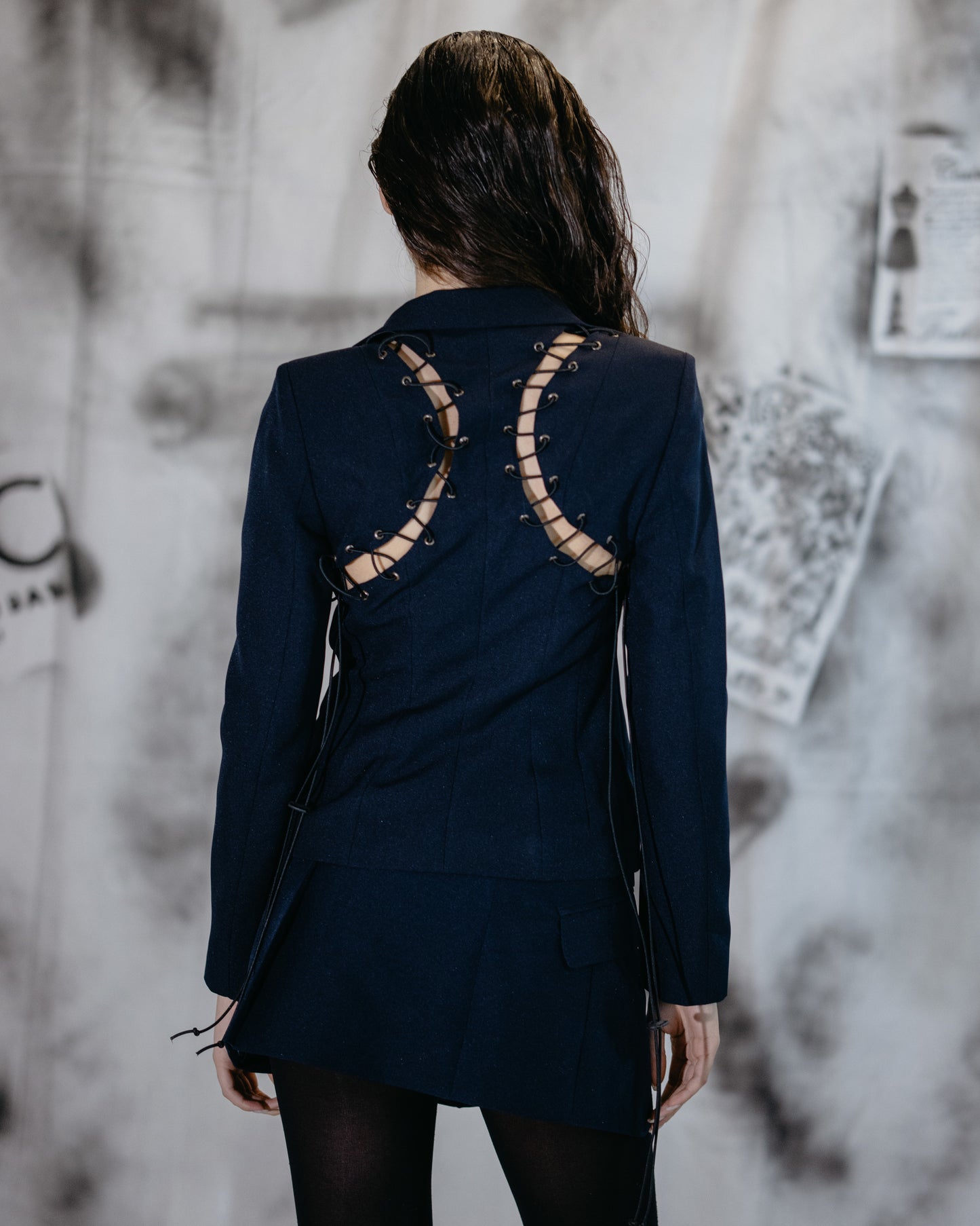 Puzzle Cutout Navy Blazer
