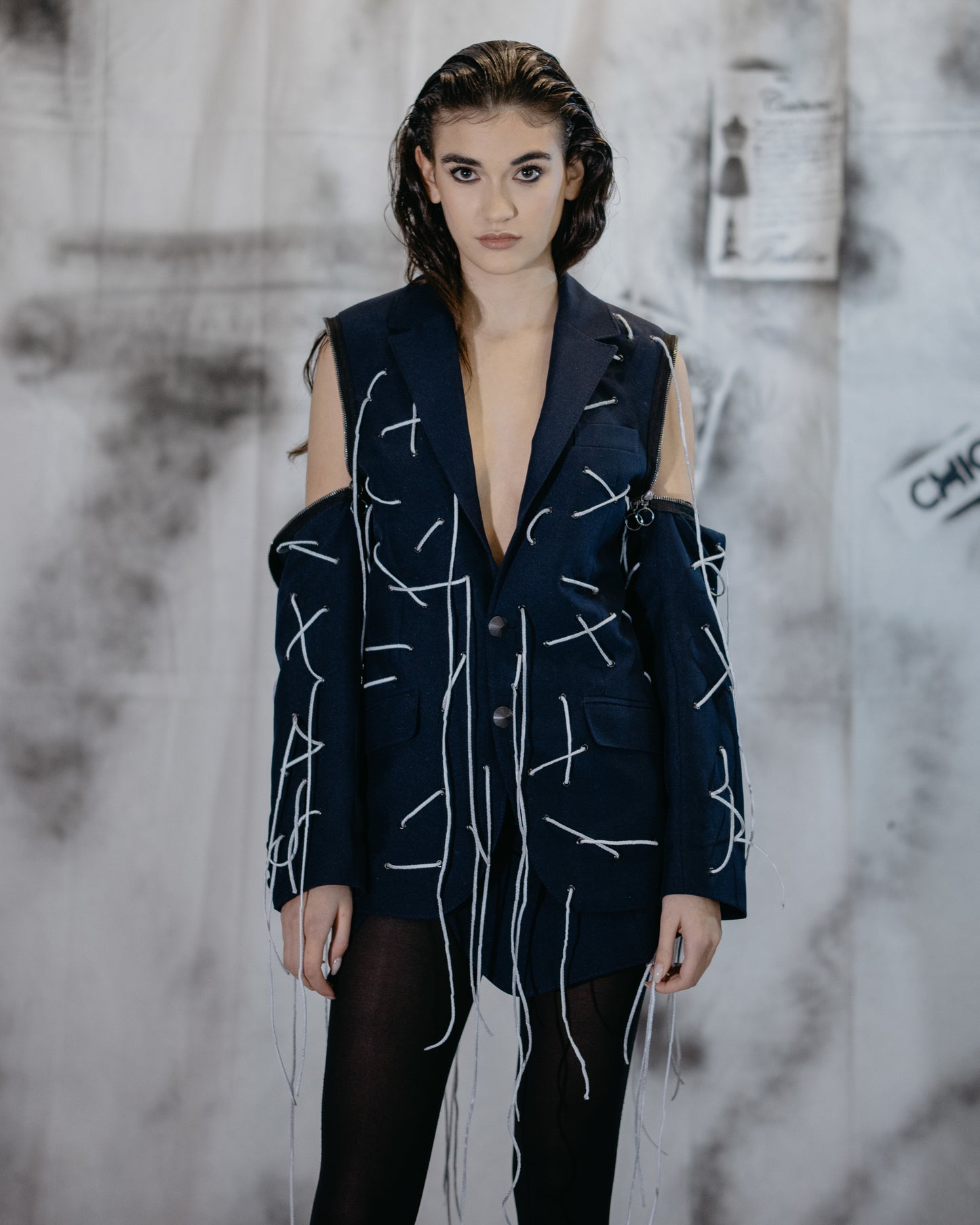 Puzzle Thread Blazer With Metallic Zippers