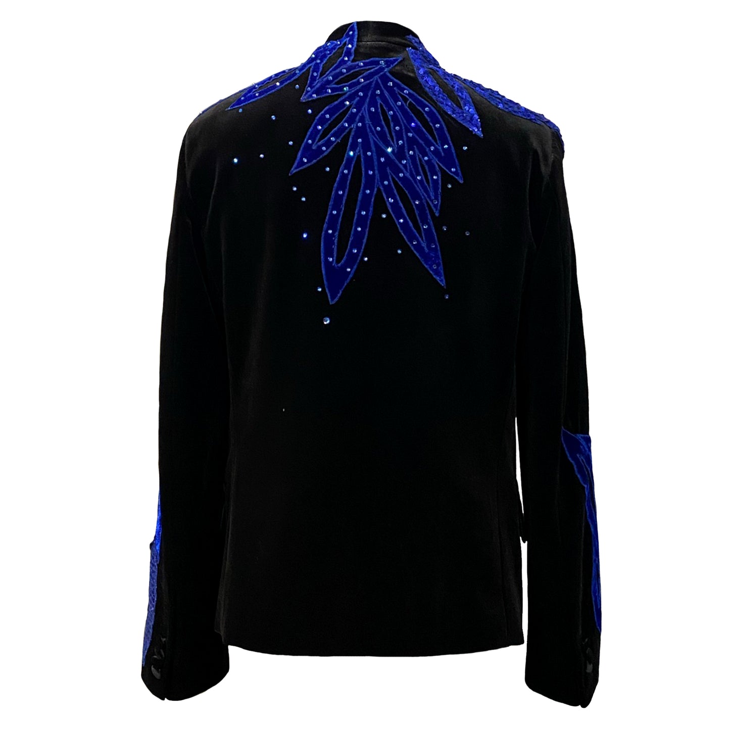 Black Velvet Jacket With Blue Embroidery And Swarovski Crystals