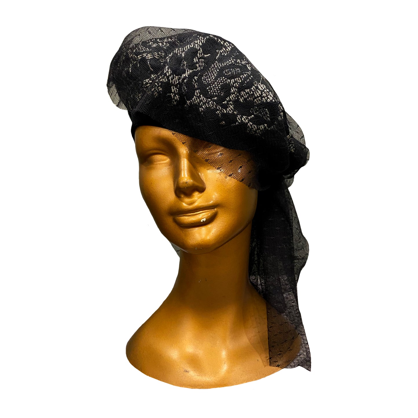 Black Brocade Beret With Tulle