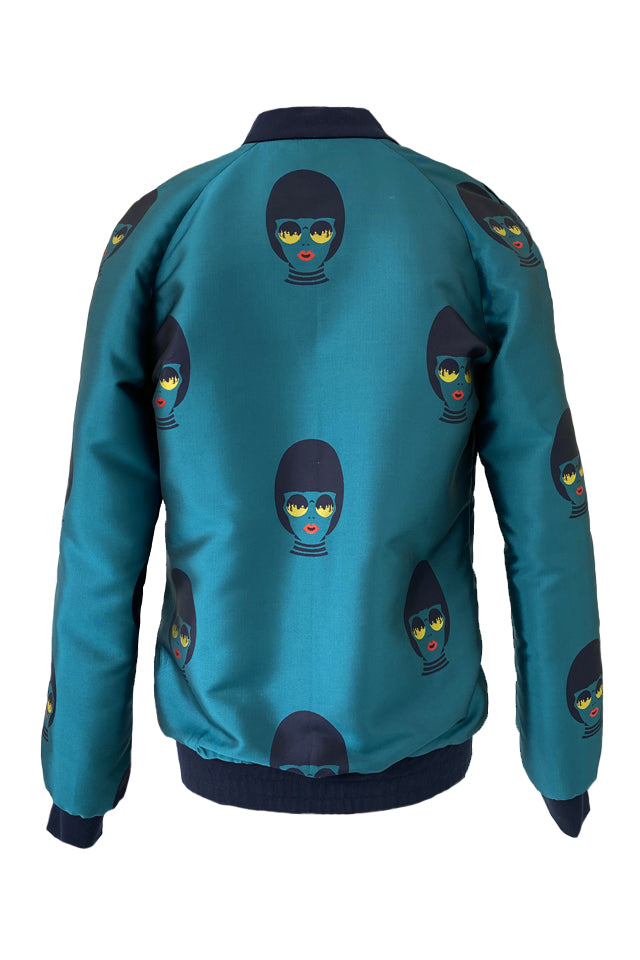Unisex Bomber Jacket - Woman Print - Turquoise