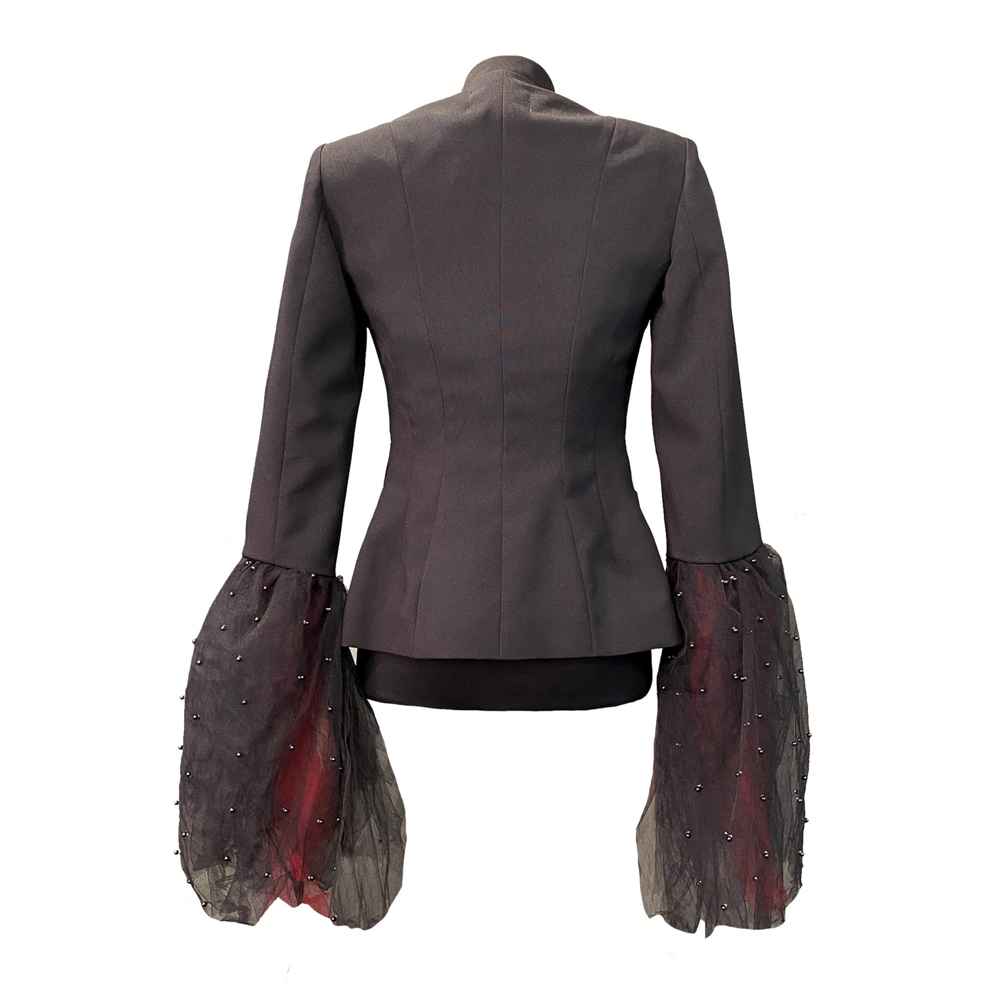 Black Jacket With Beaded Tulle Sleeves
