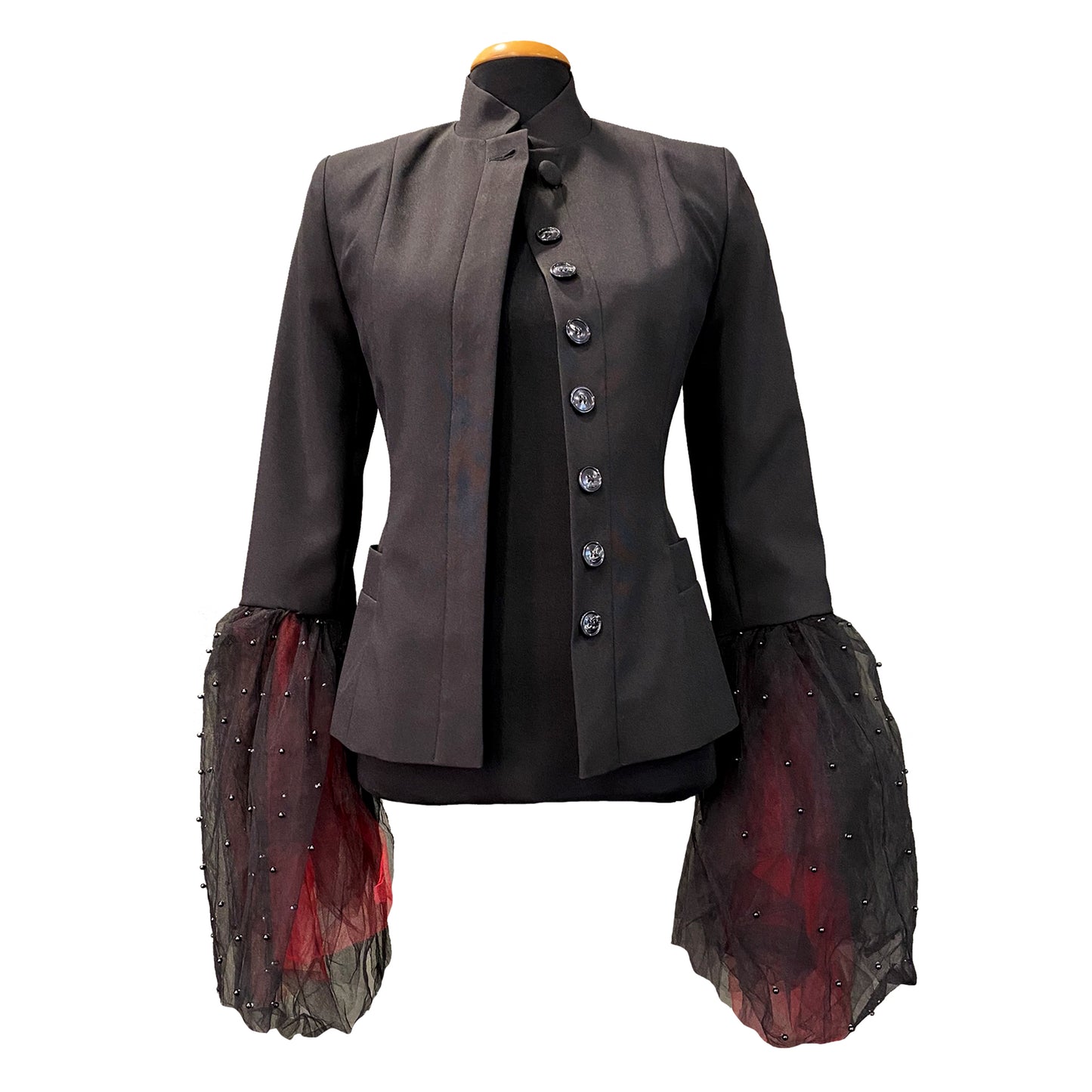 Black Jacket With Beaded Tulle Sleeves